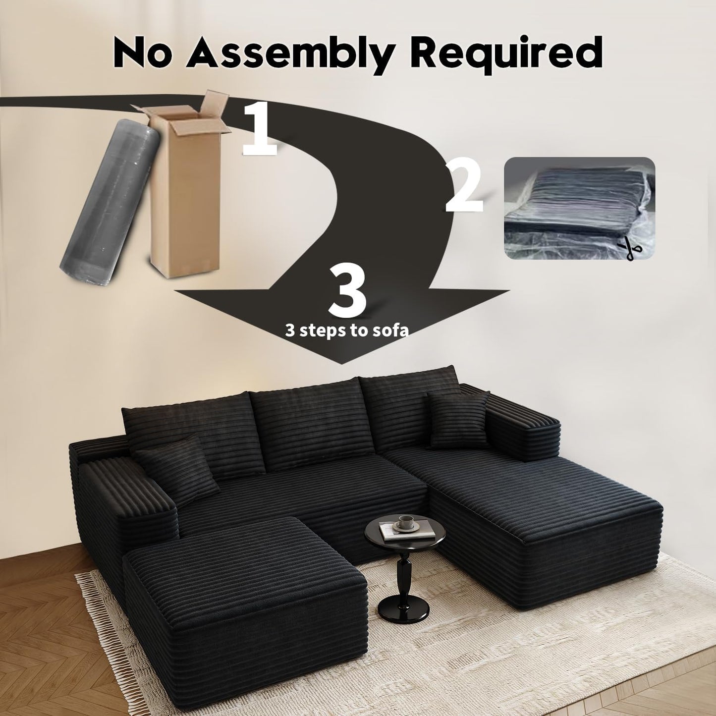 107.5" Cloud Modular Sectional Sofa with 1 Ottoman