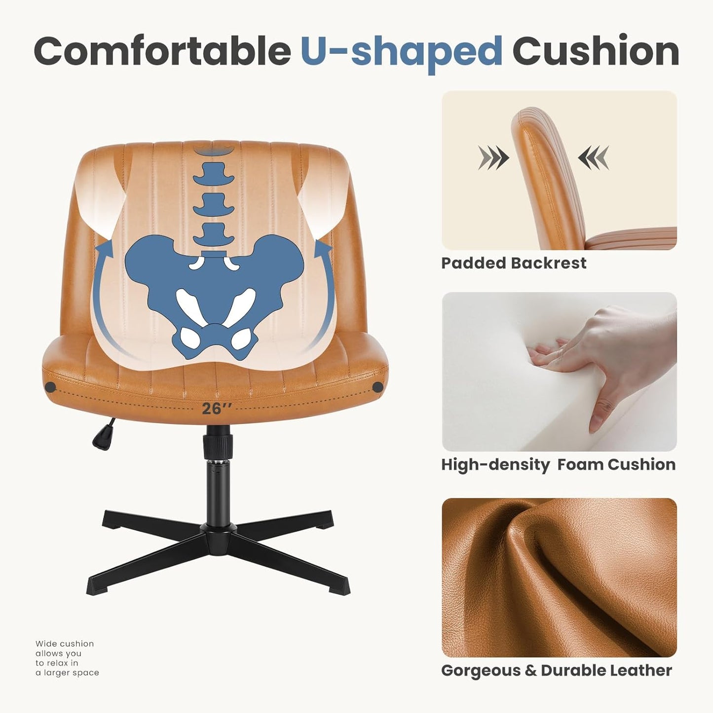 DUMOS Criss Cross Chair Legged Office Wide Comfy Desk Seat