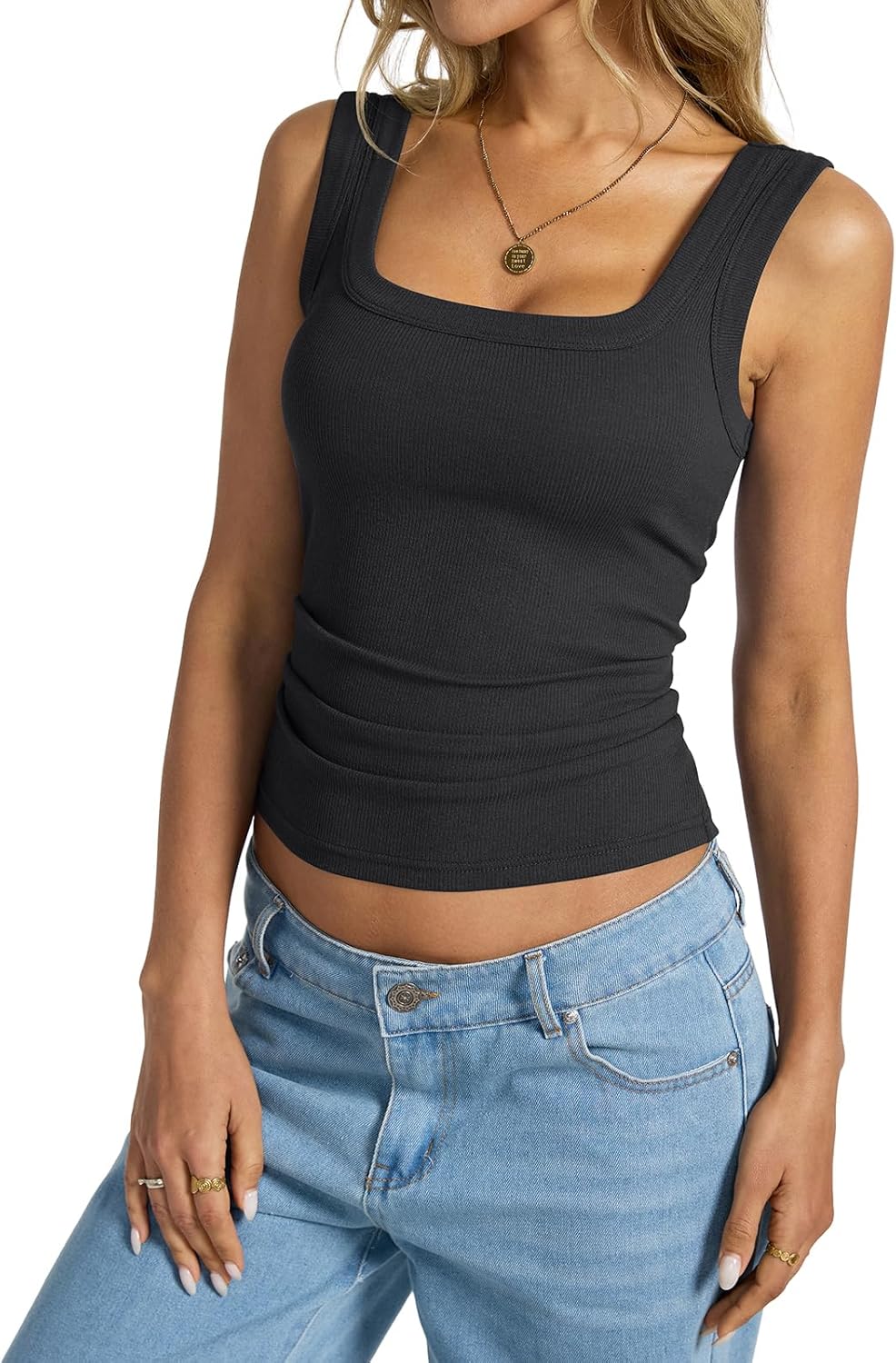 Womens Cotton Ribbed Square Neck Tank Tops