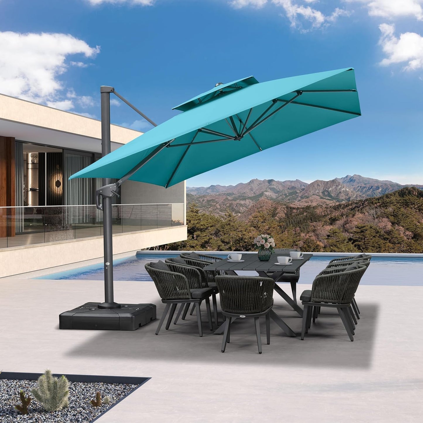 12ft Patio Umbrella with Base Large Outdoor Square Umbrella