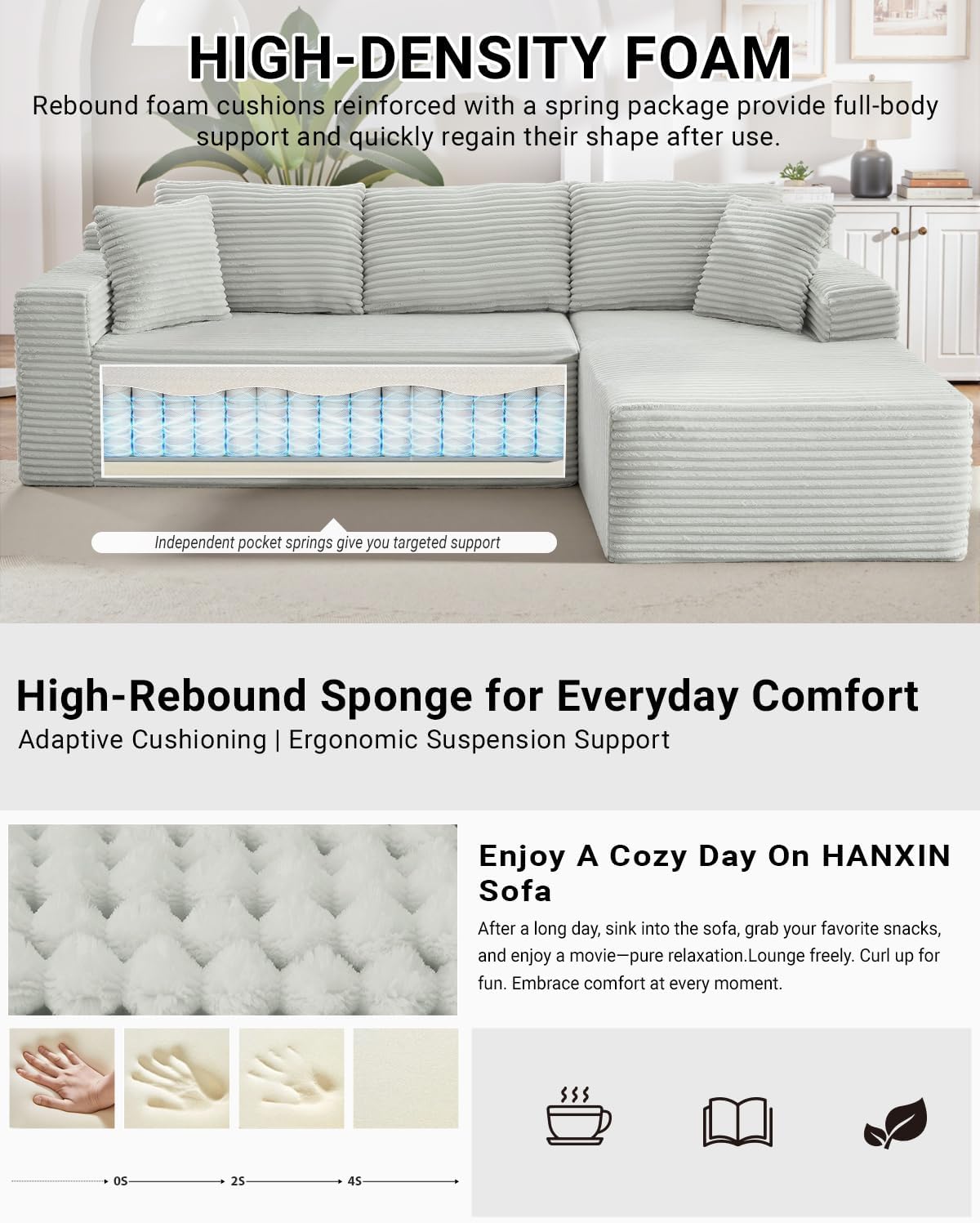 105 Inch Cloud Sectional Couch with Deep Seat