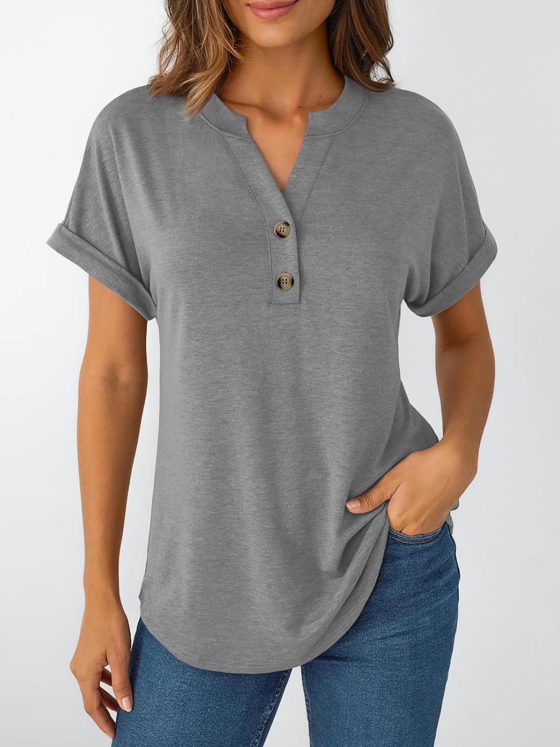 Women's Short Sleeve Shirts Henley Dressy Casual Summer Tops
