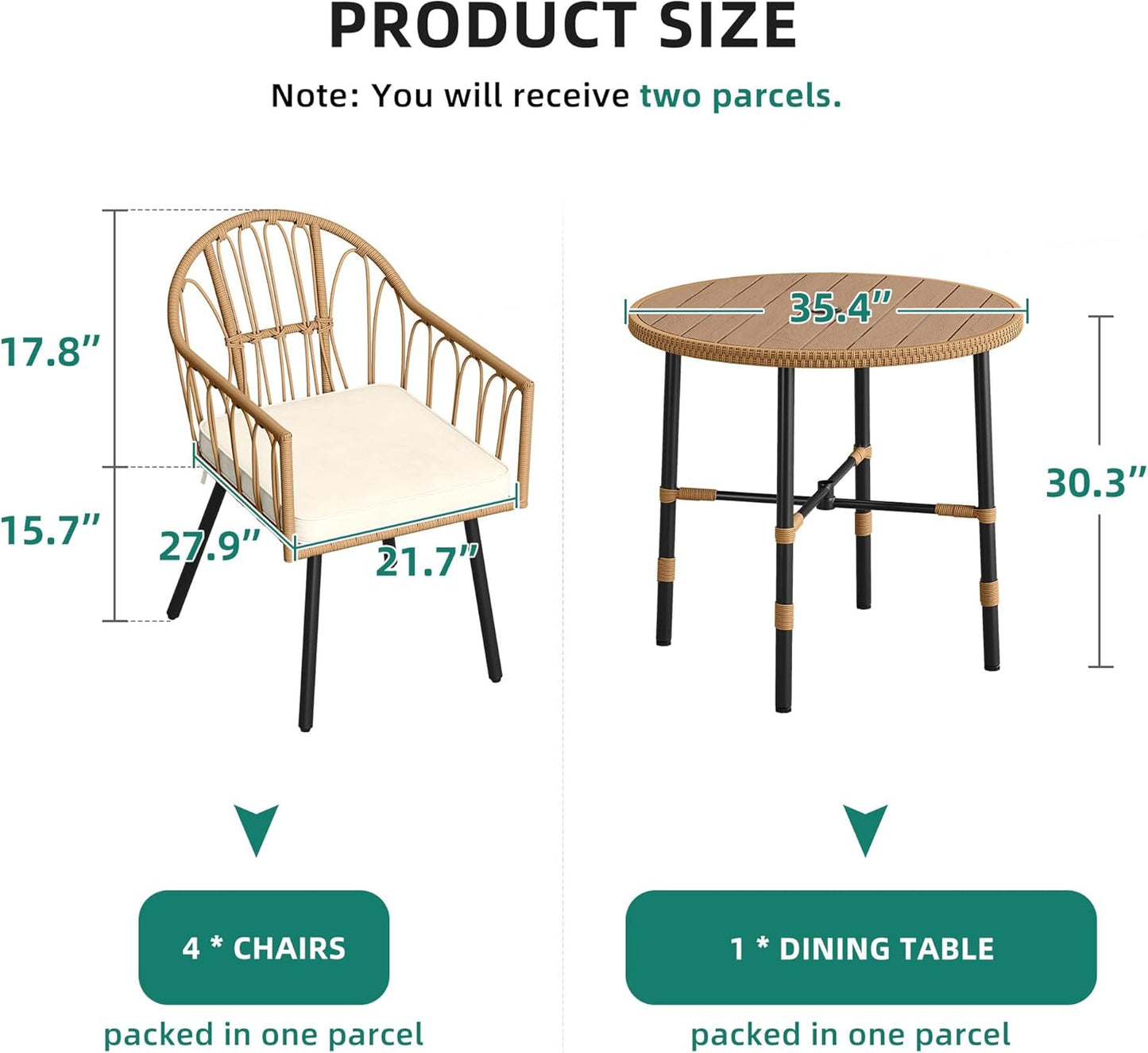 YITAHOME 5 Pieces Outdoor Patio Dining Table Chair Set