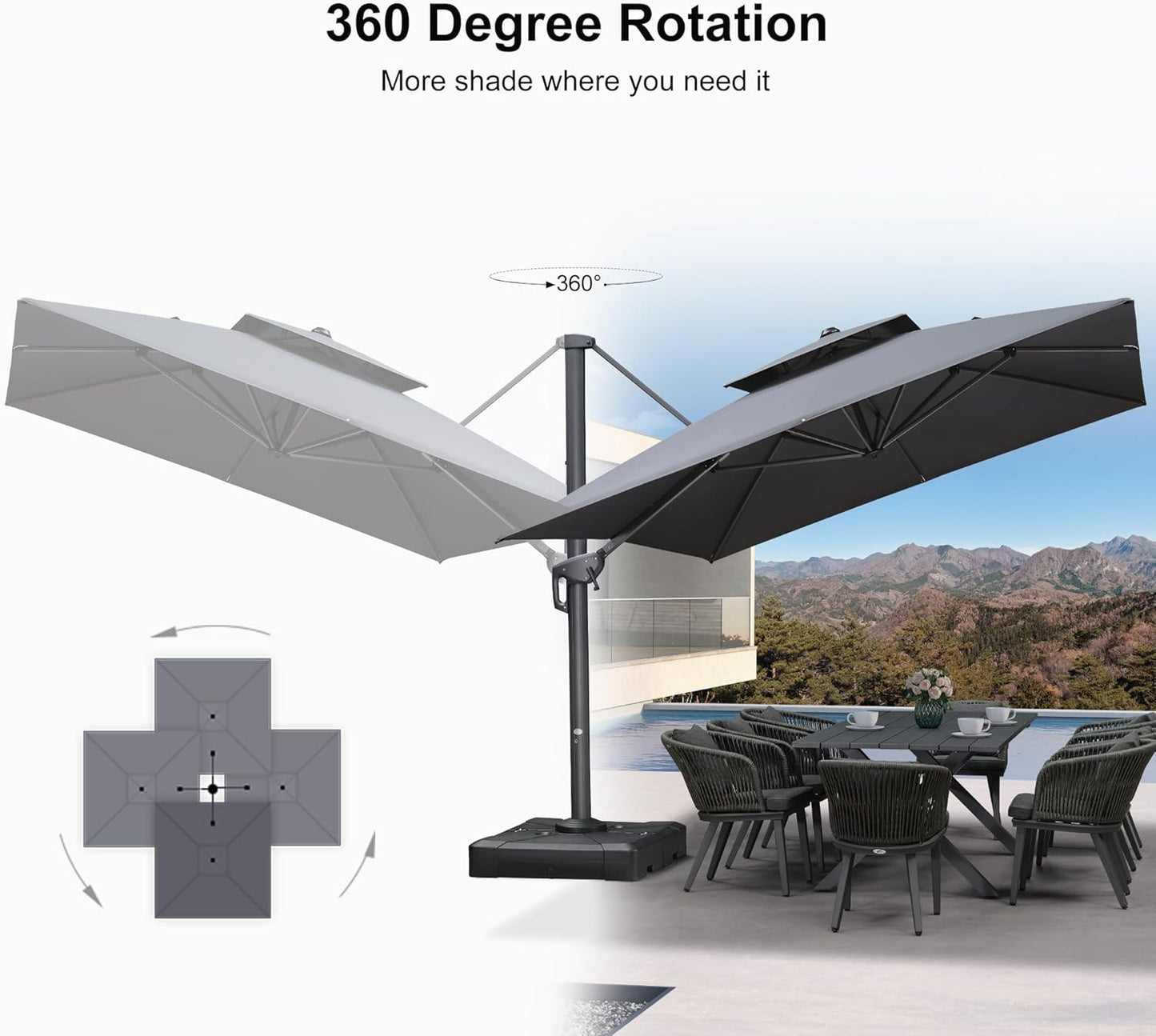 12ft Patio Umbrella with Base Large Outdoor Square Umbrella