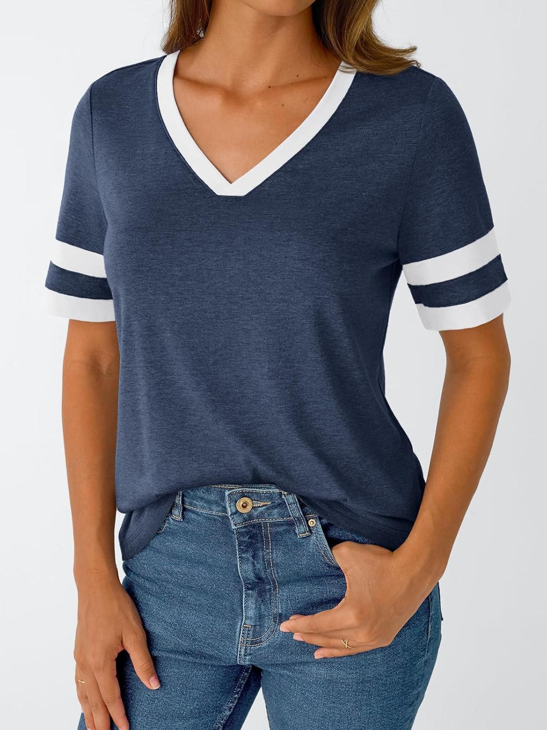 Women's Short Sleeve V Neck T Shirts Trendy Casual Spring Tops