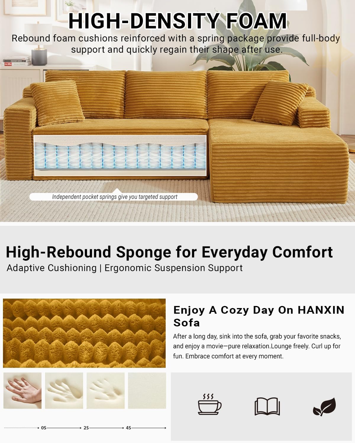105 Inch Cloud Sectional Couch with Deep Seat
