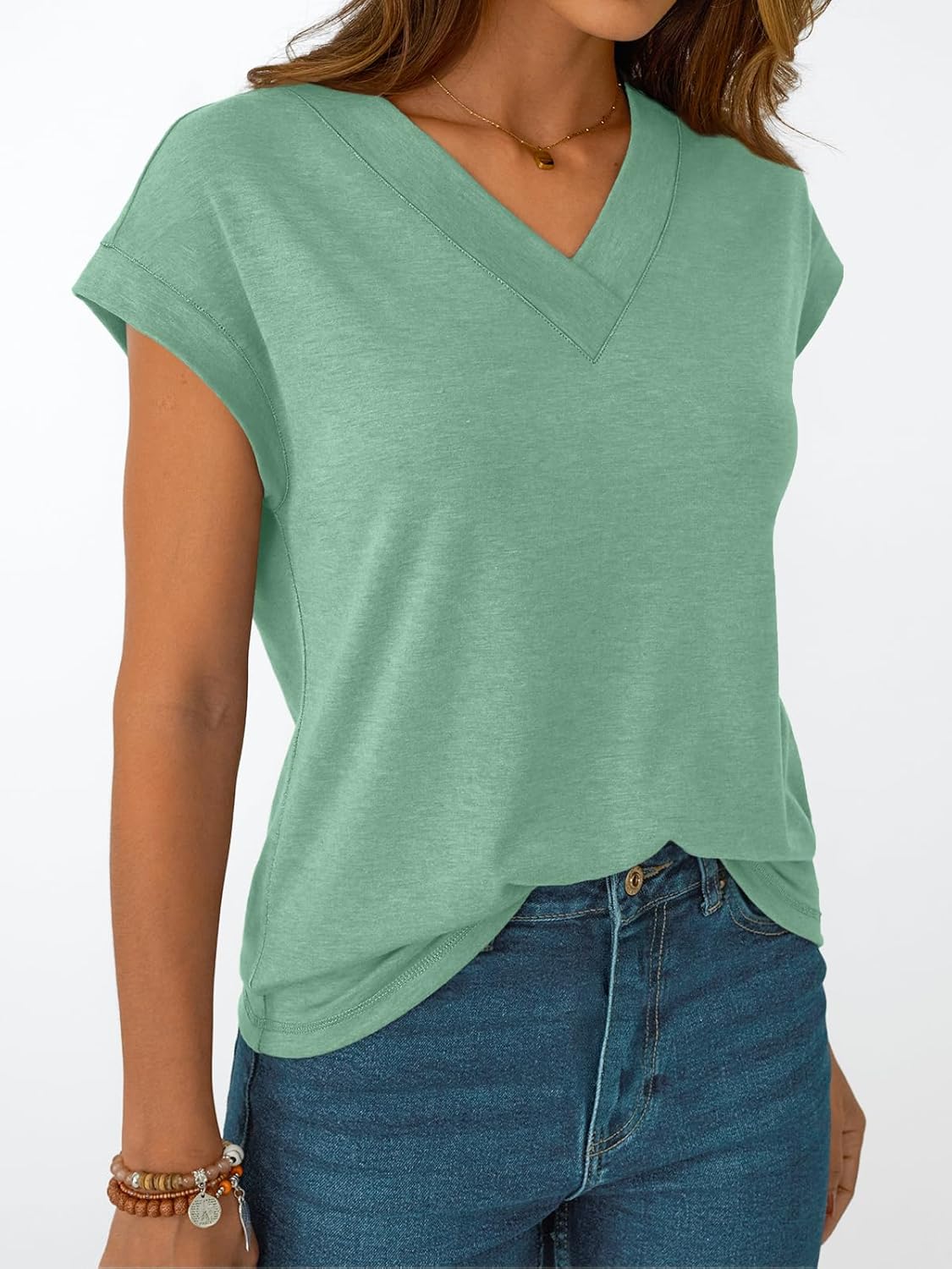 Womens Cap Short Sleeve T Shirts Summer Tops V Neck