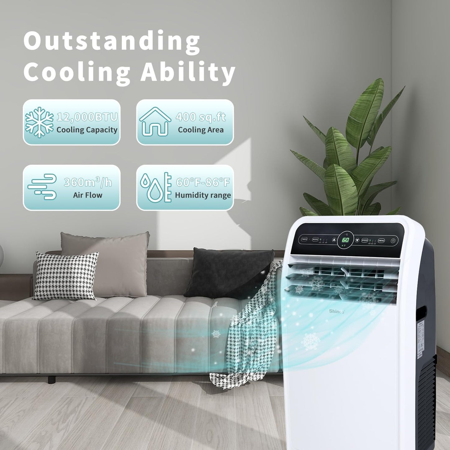 10,000 BTU Portable AC Wi-Fi Dehumidifier Fan Timer for 300 Sq.Ft with Window Kit