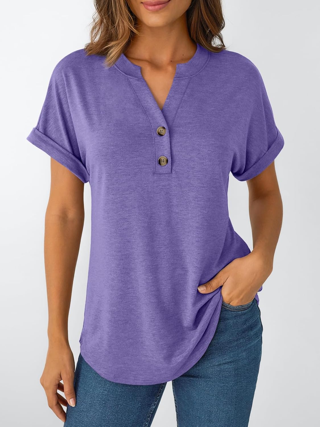 Women's Short Sleeve Shirts Henley Dressy Casual Summer Tops