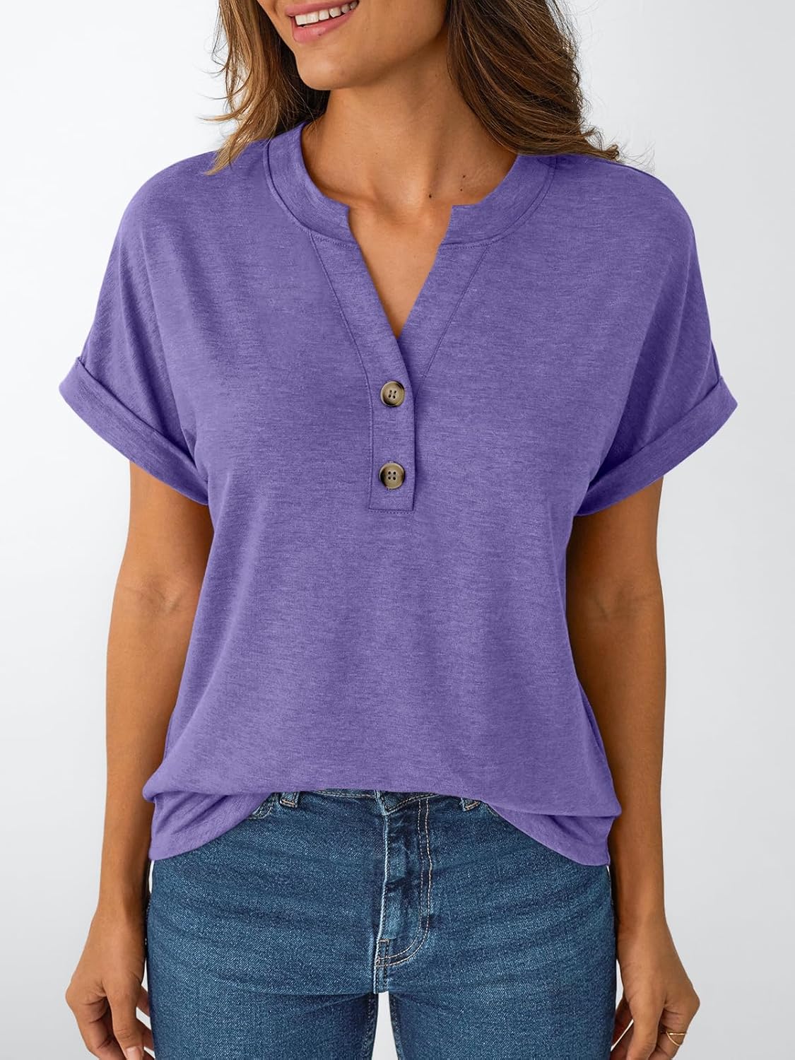 Women's Short Sleeve Shirts Henley Dressy Casual Summer Tops