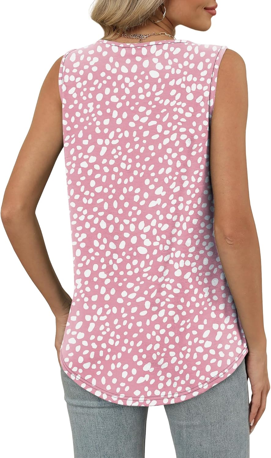 Womens V Neck Tank Top Loose Fit Sleeveless Summer Shirt Ruched Tees and Tanks with Curved Hem