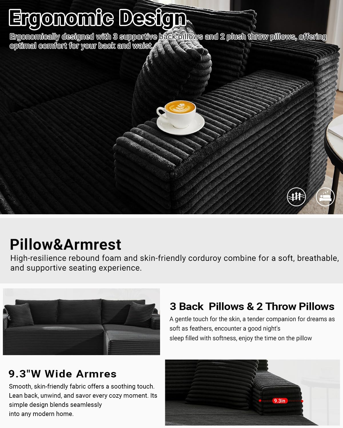 105 Inch Cloud Sectional Couch with Deep Seat