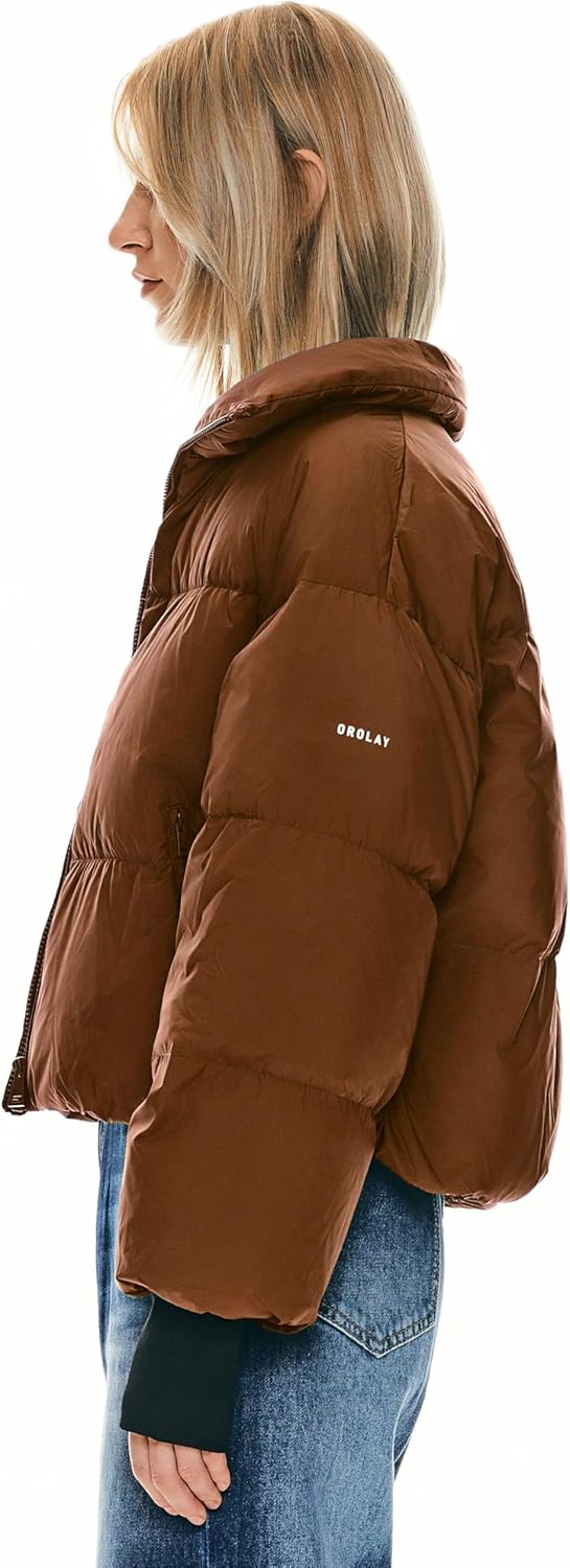 Womens Winter Oversized Cropped Puffer Jacket Zip Up Short Down Coat