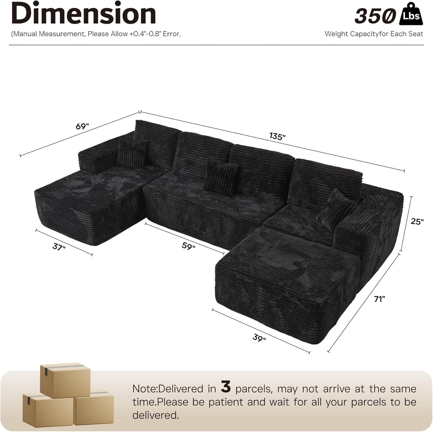 104" Cloud Sectional Couch with L-Shape Chaise