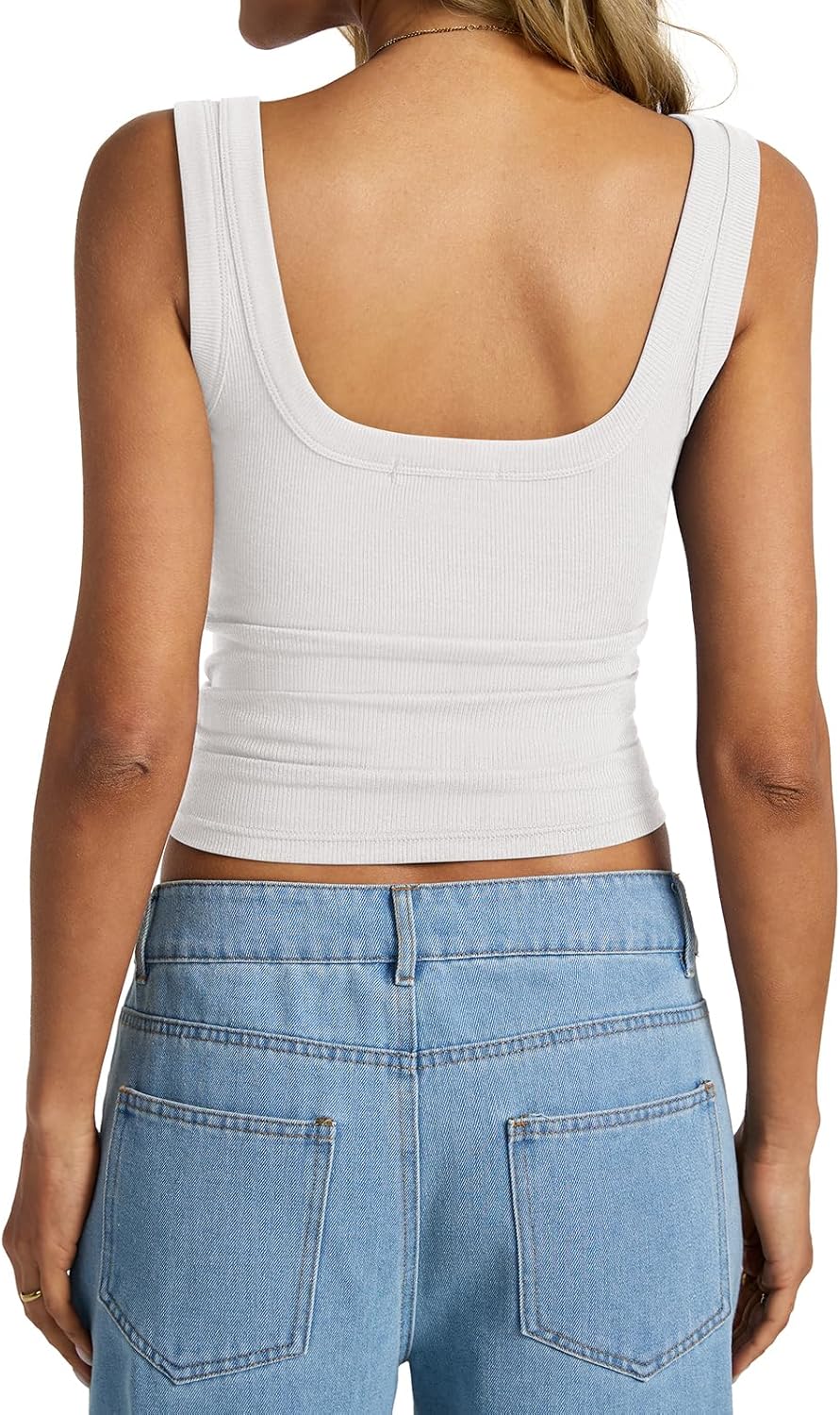 Womens Cotton Ribbed Square Neck Tank Tops