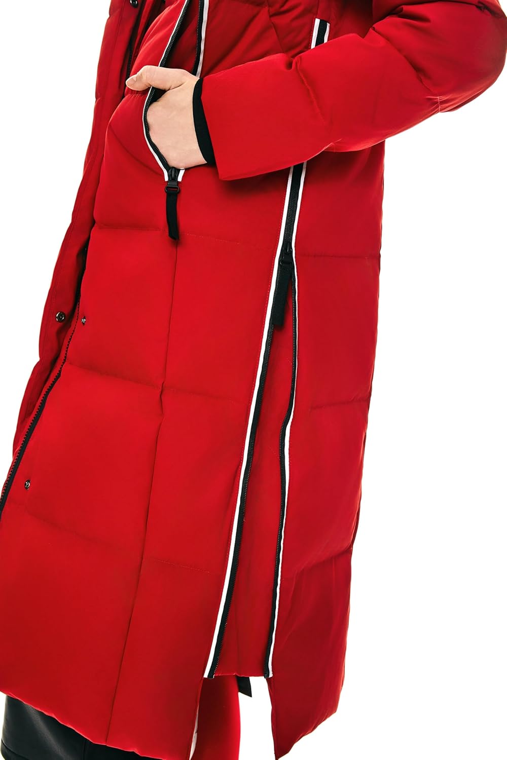 Womens Thickened Long Down Jacket Hooded Winter Puffer Coat with Side Zipper
