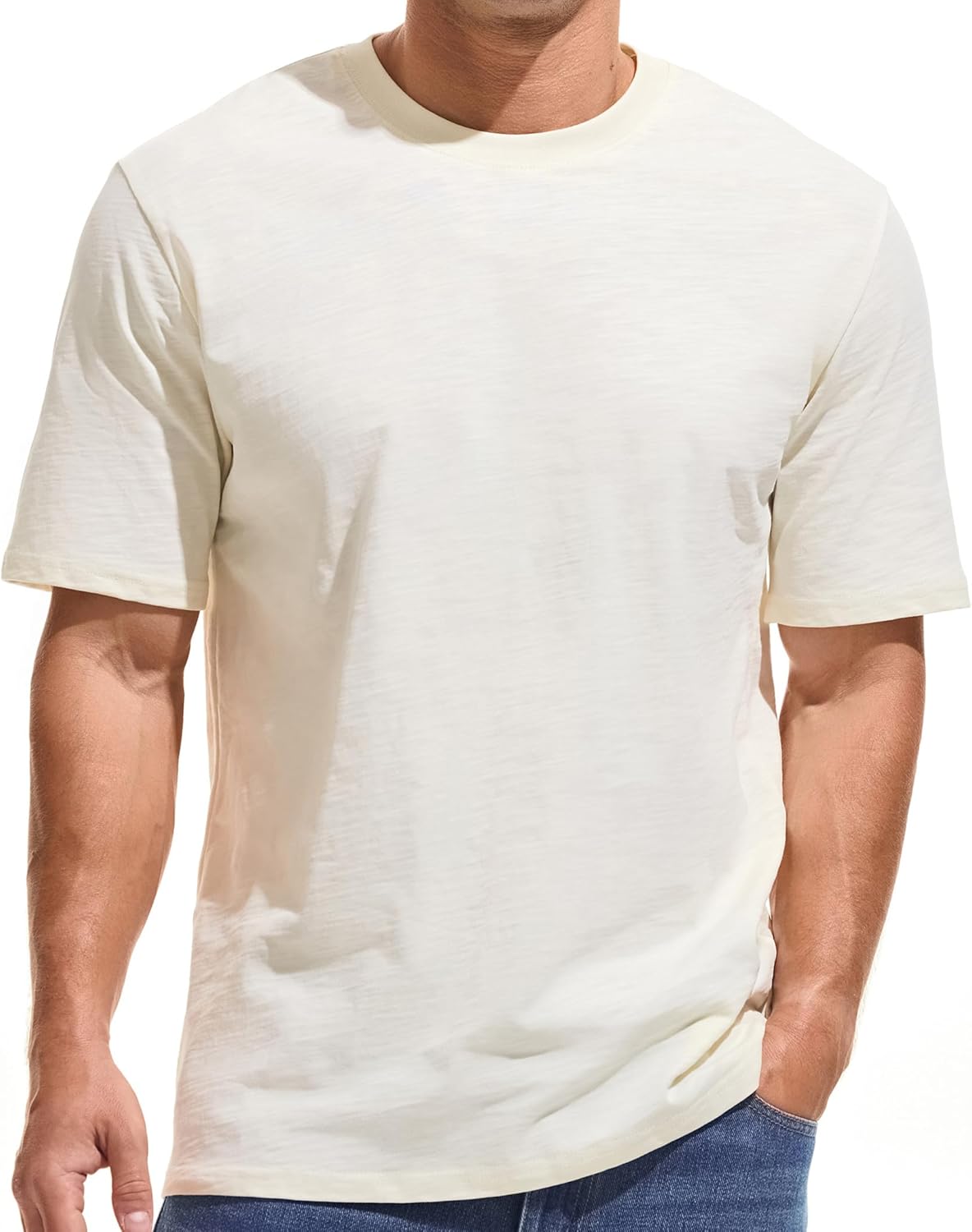 Cotton Loose Fit Thick T-Shirt Heavy Weight Crewneck Tees for Men