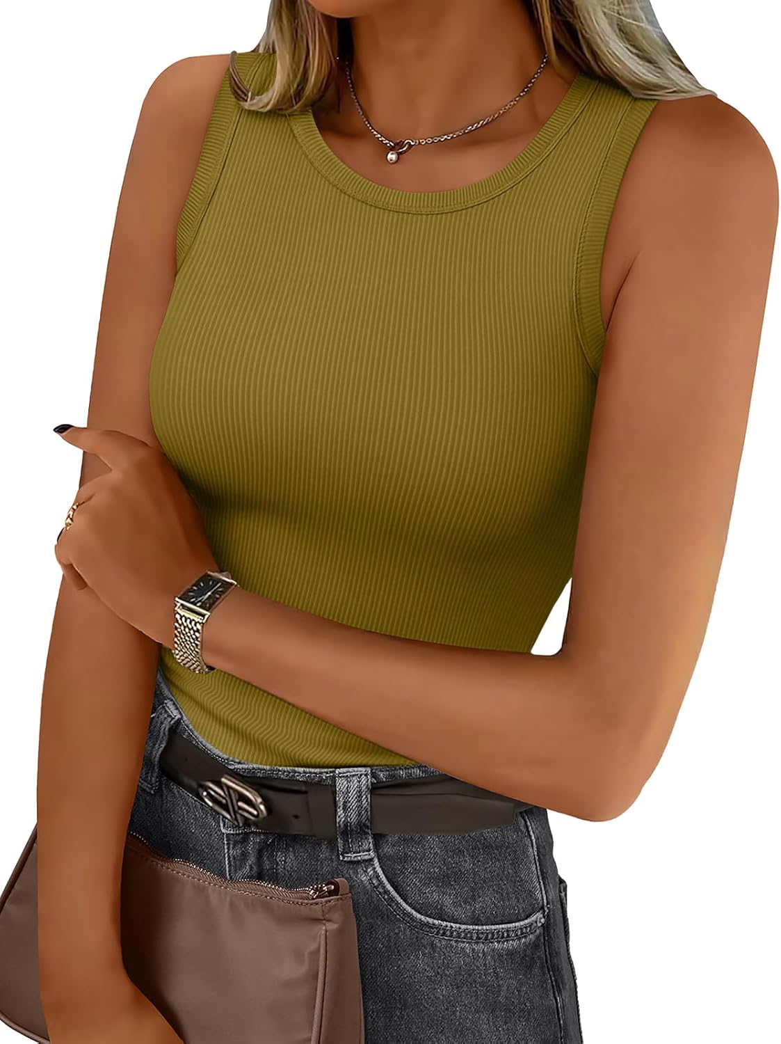 Womens Tank Tops Summer Workout Ribbed Sleeveless High Neck