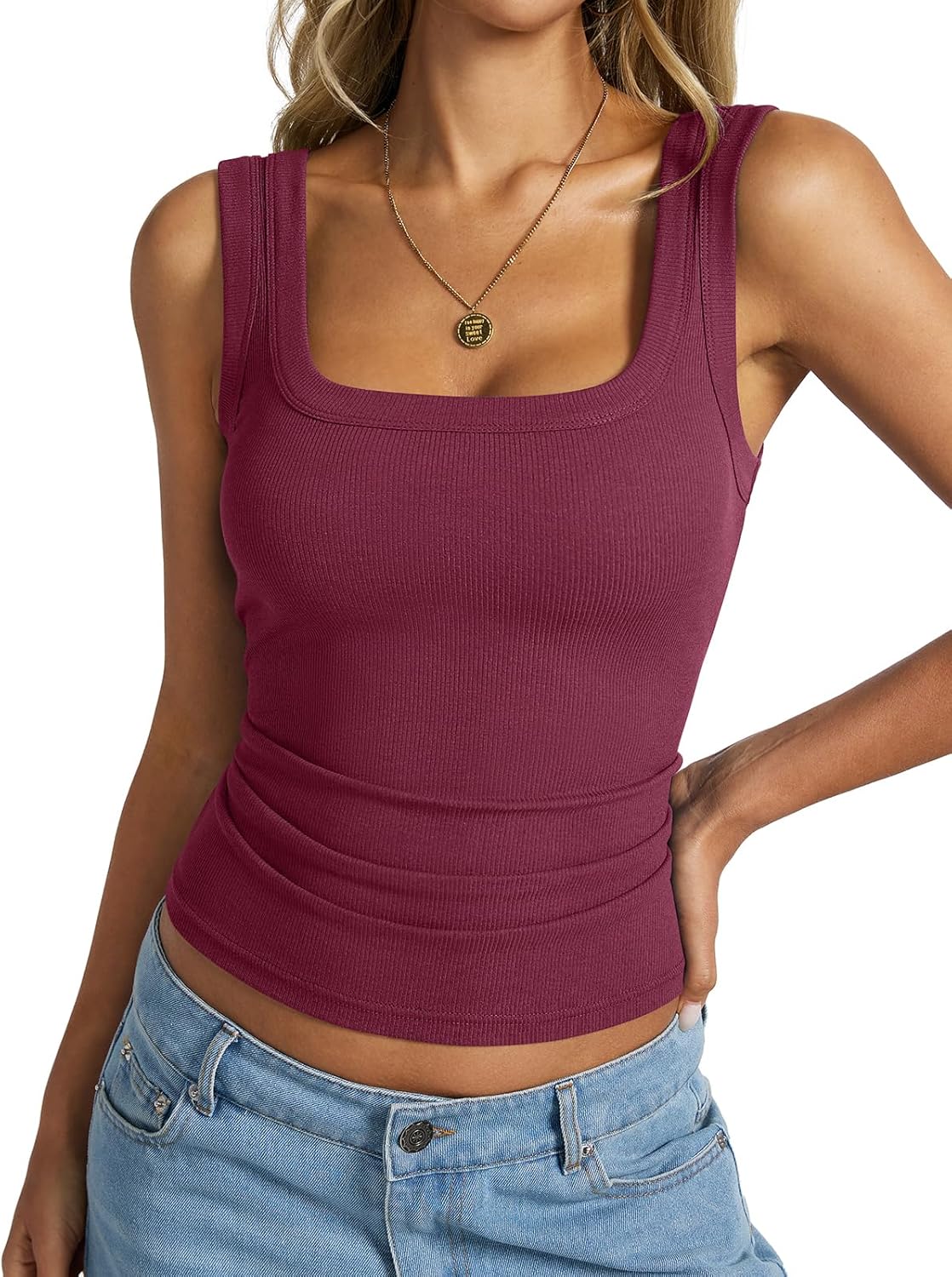 Womens Cotton Ribbed Square Neck Tank Tops