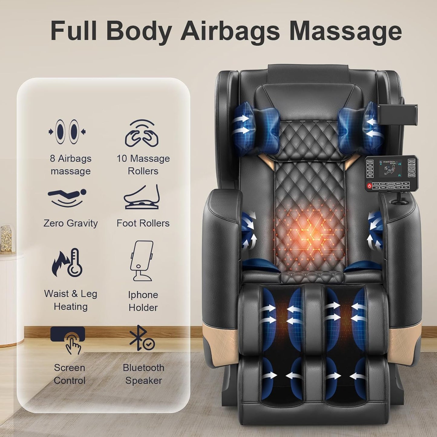 Zero Gravity Massage Chair with 10 Fix Rollers Heating Foot Massage