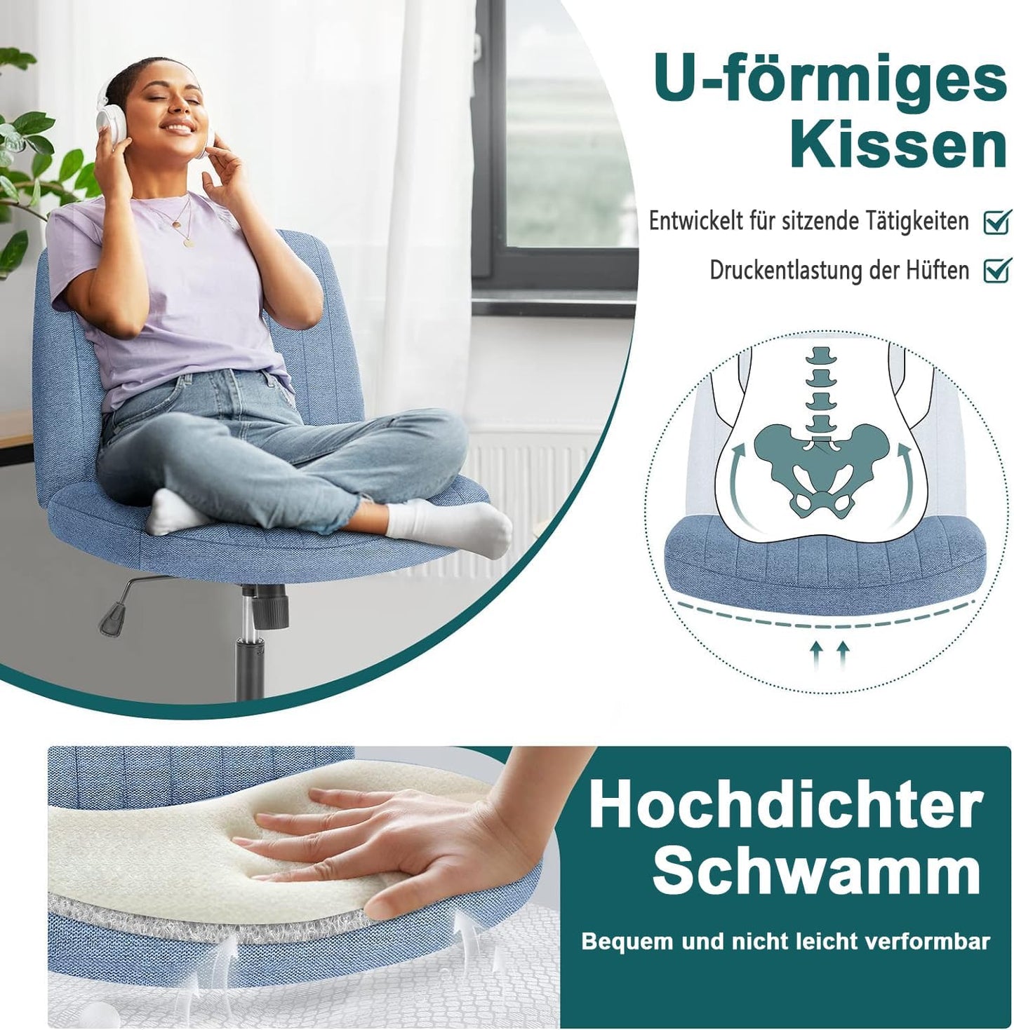 DUMOS Criss Cross Chair Legged Office Wide Comfy Desk Seat