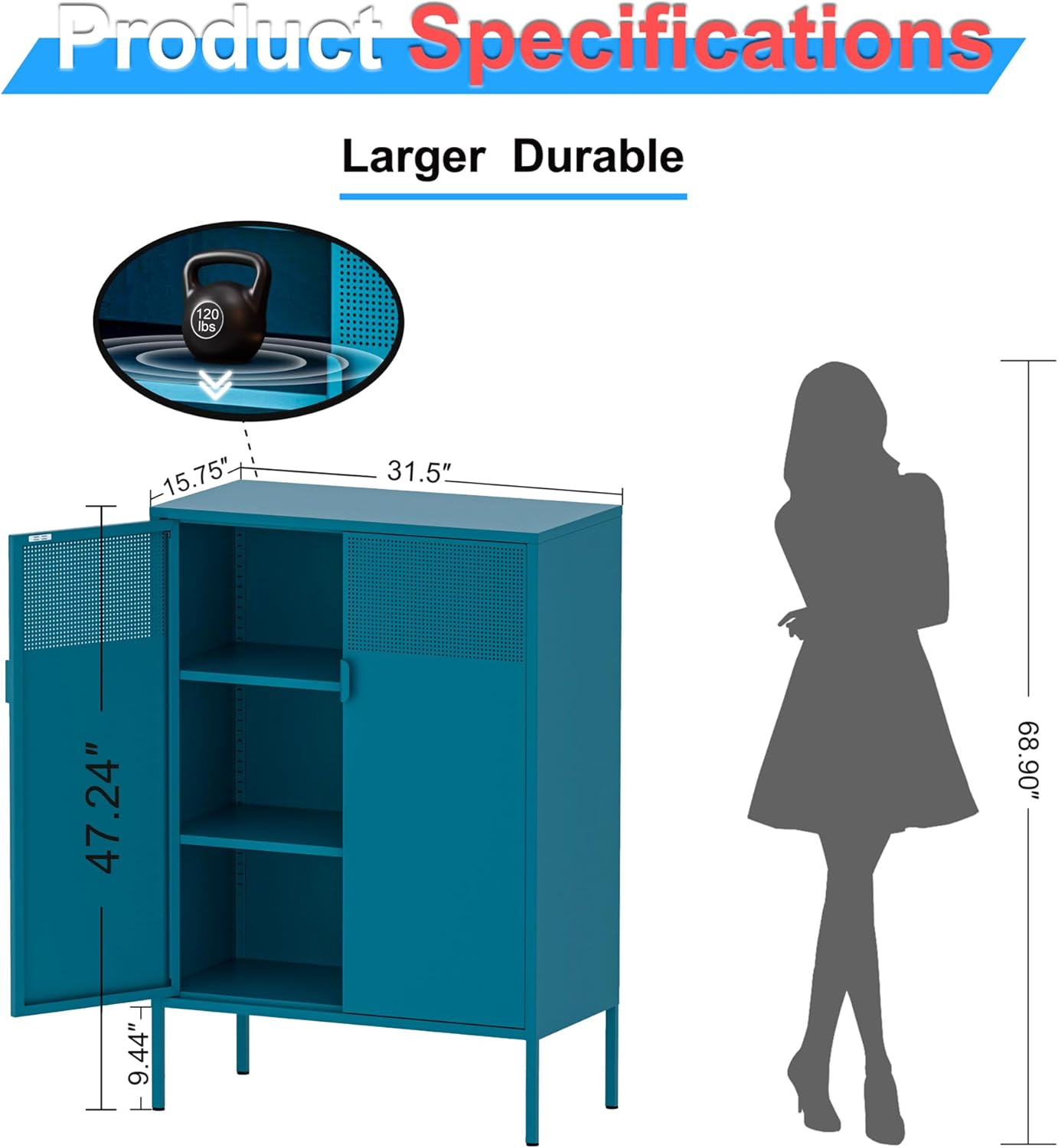 2 Door Storage Sideboard Metal Storage Cabinet with 2 Adjustable Shelf