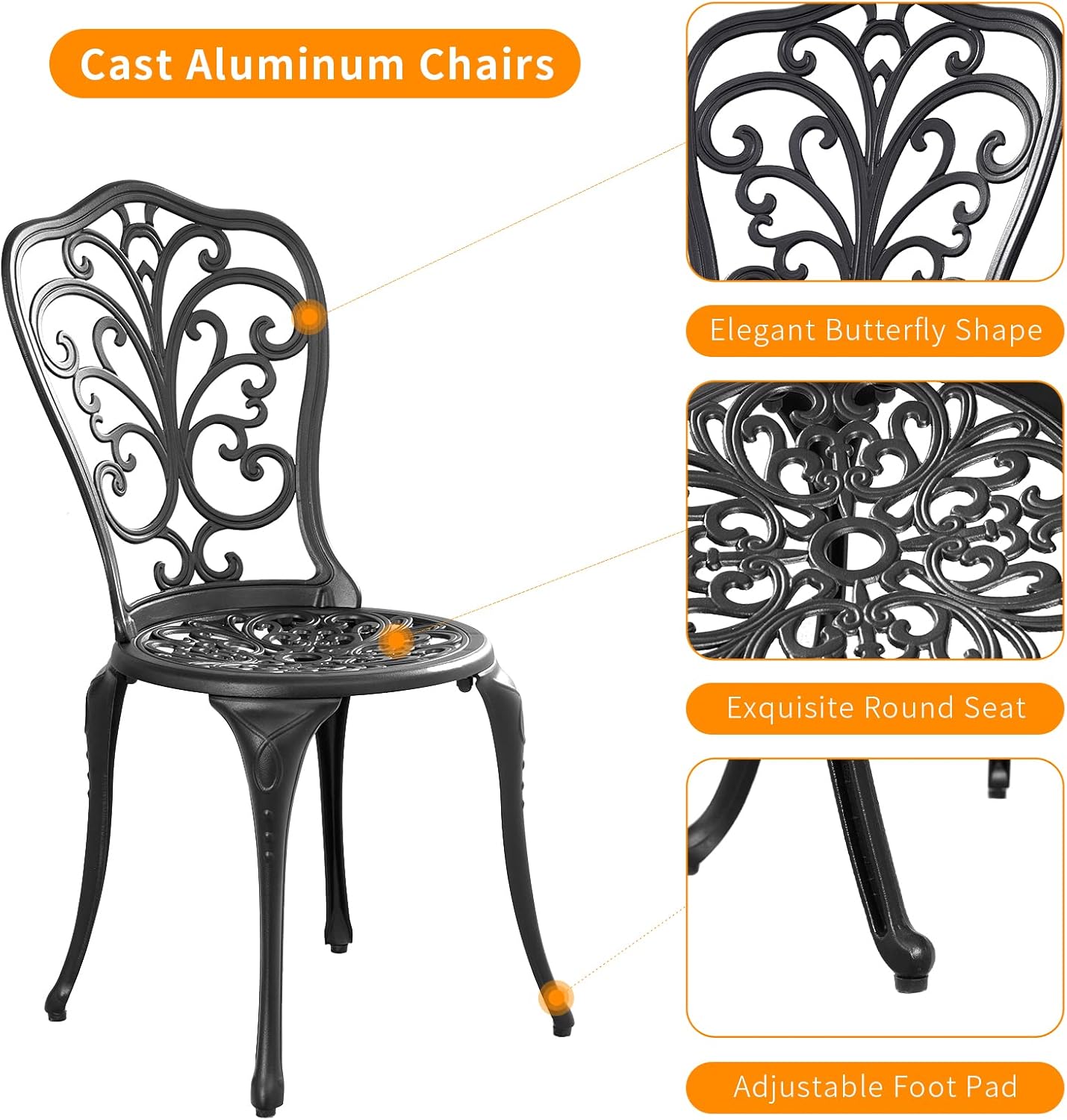 Patio Bistro Set 3 Piece Outdoor Cast Aluminum Outdoor Bistro Table