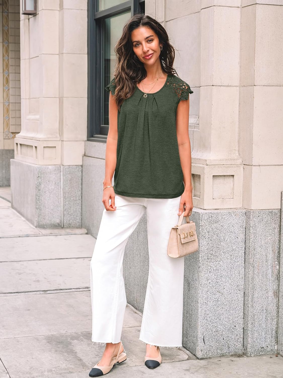 Womens Lace Tops Pleated Short Sleeve Shirts Summer