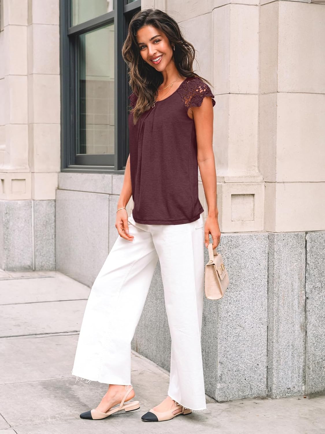 Womens Lace Tops Pleated Short Sleeve Shirts Summer