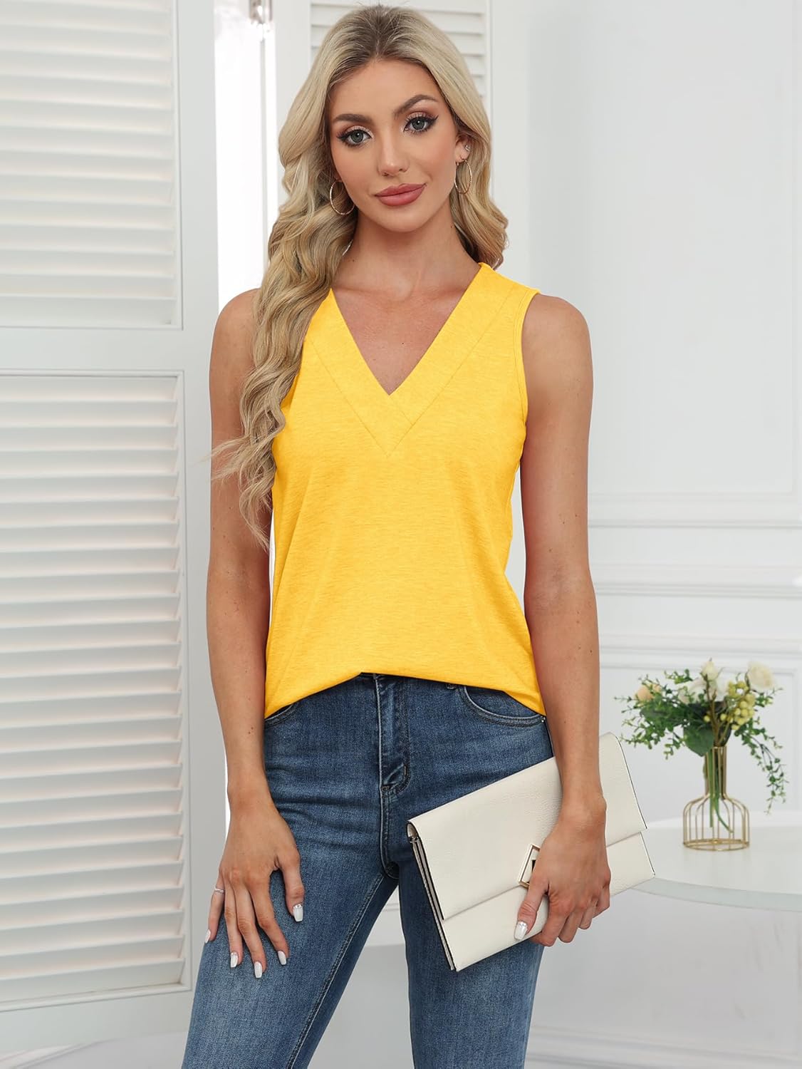 Womens V Neck Tank Tops Summer Sleeveless Tunic Casual Basic True Classic Tees
