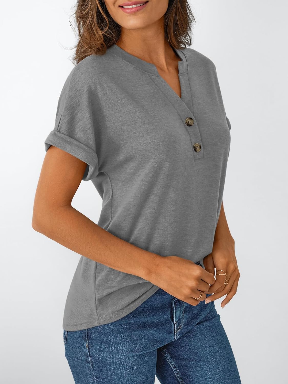 Women's Short Sleeve Shirts Henley Dressy Casual Summer Tops
