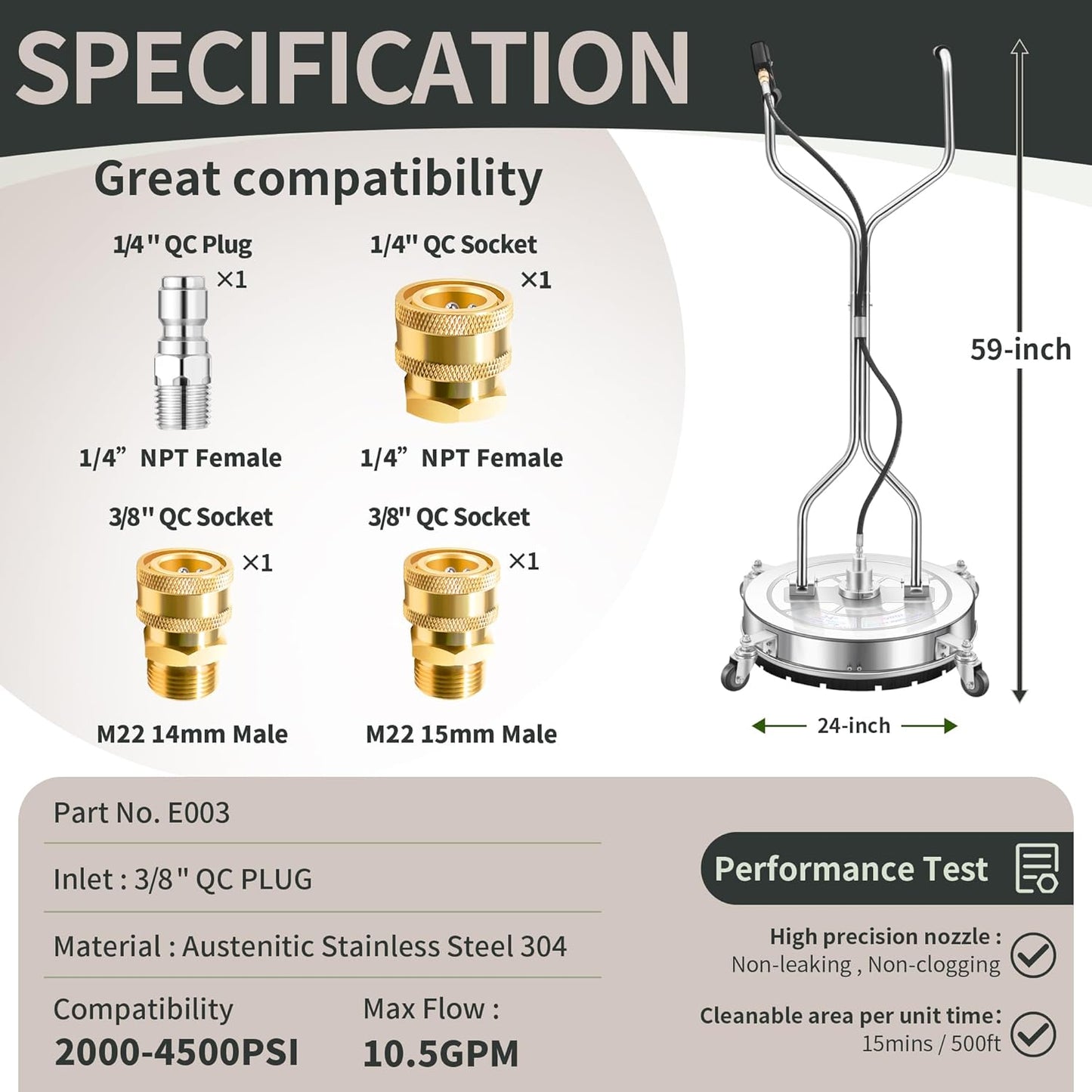14" Pressure Washer Surface Cleaner with 4 Wheels