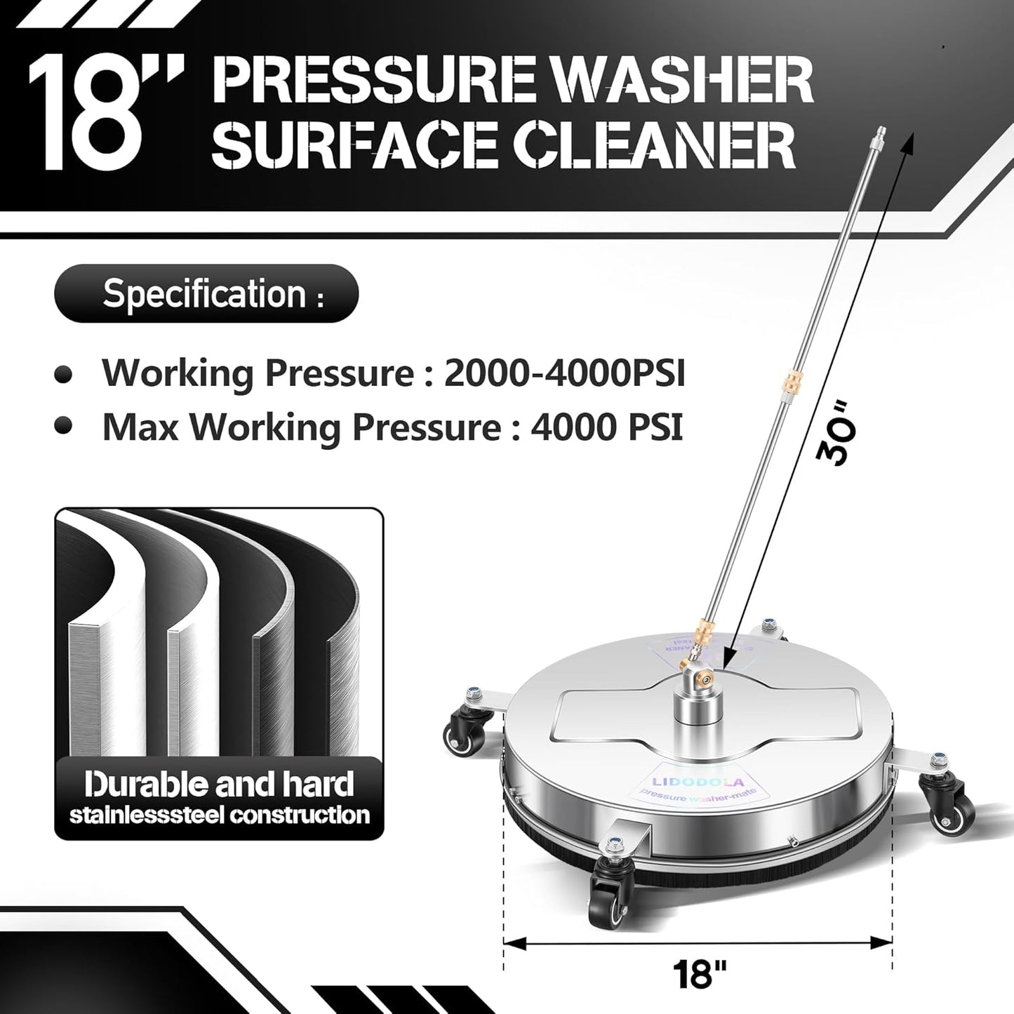 14" Pressure Washer Surface Cleaner with 4 Wheels