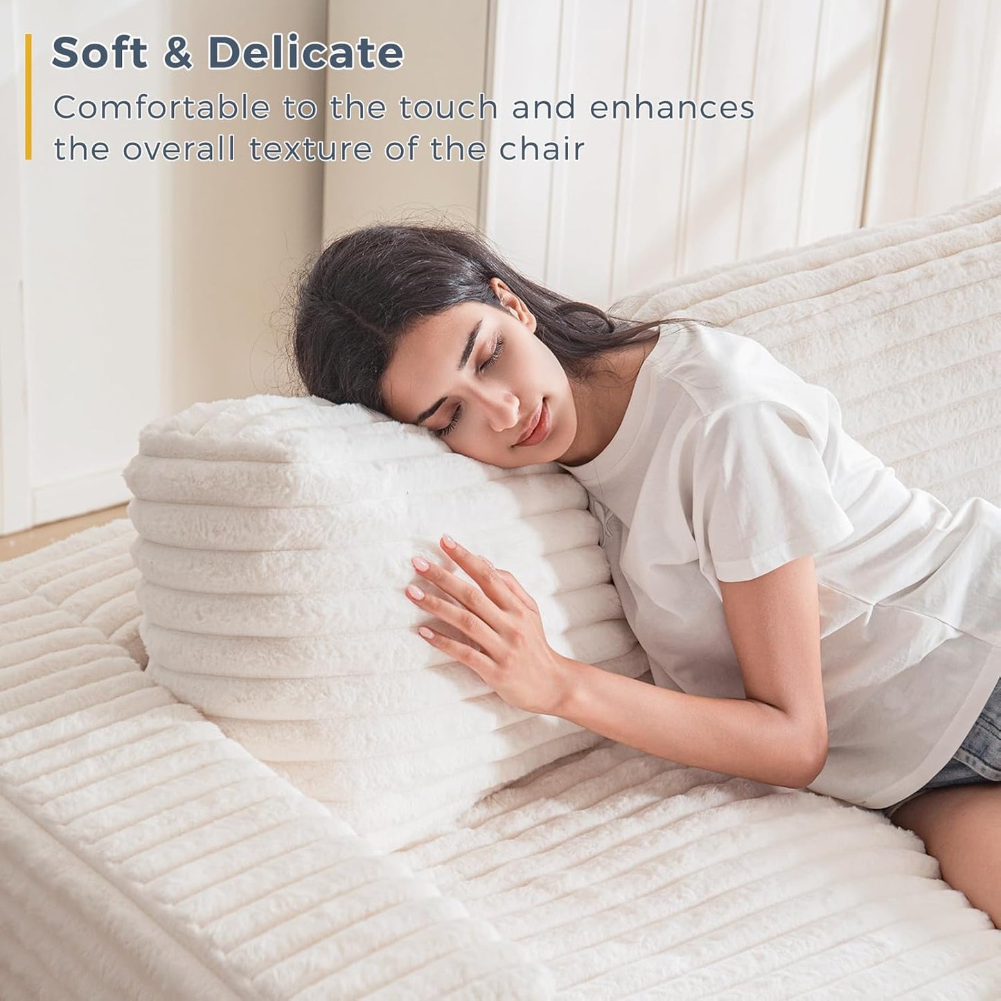 Plush Giant Bean Bag Sofa for Adults Floor Loveseat Chair with Armrests White