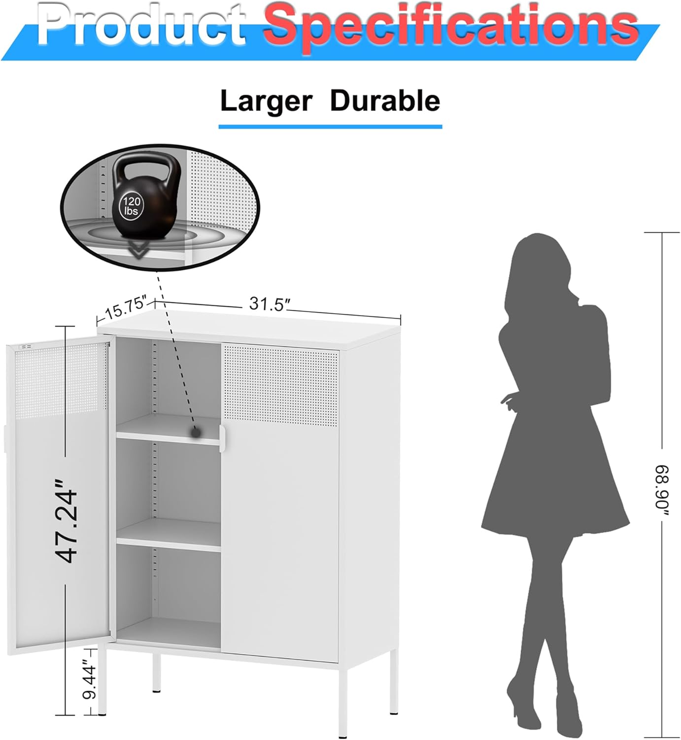 2 Door Storage Sideboard Metal Storage Cabinet with 2 Adjustable Shelf