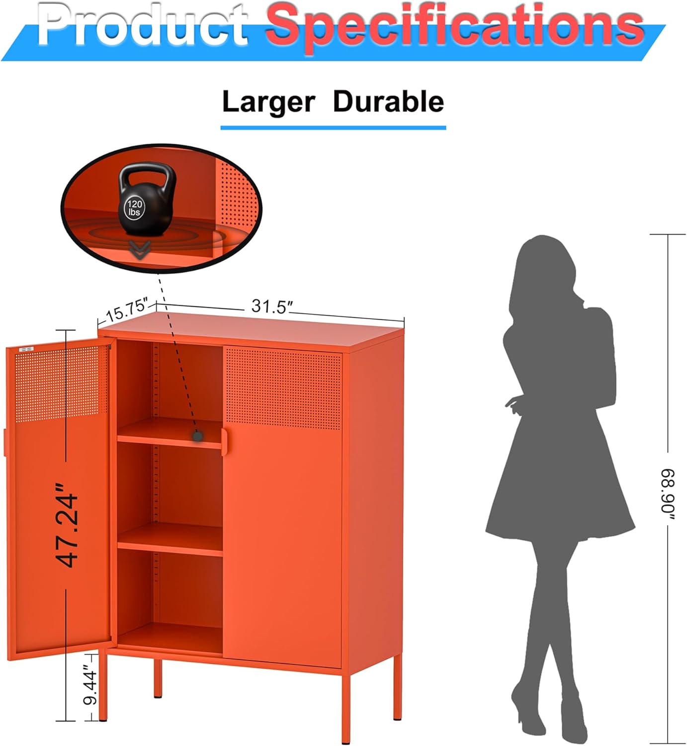 2 Door Storage Sideboard Metal Storage Cabinet with 2 Adjustable Shelf