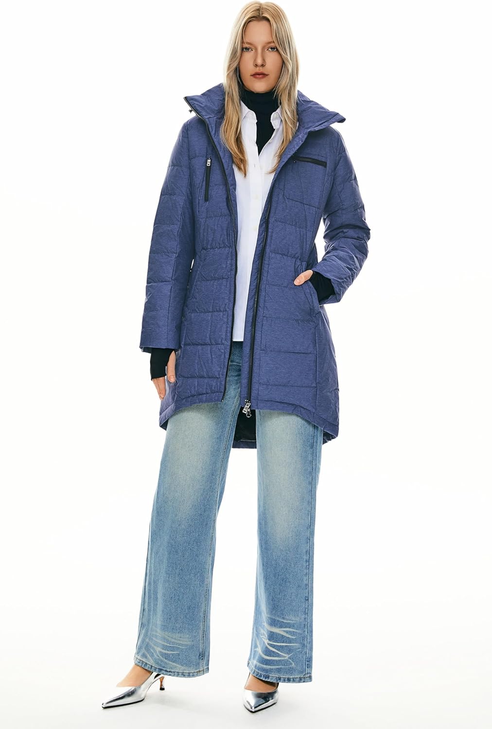 Womens Long Winter Down Jacket Hooded Quilted Puffer Coat Slim Fit Warm Outerwear