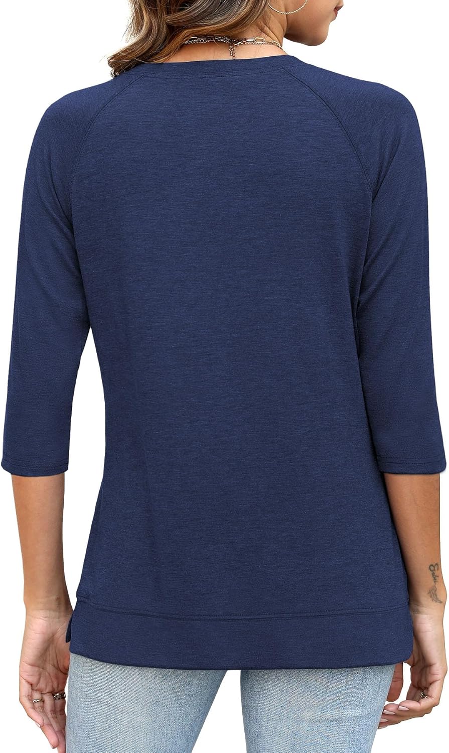 3/4 Sleeve Crew Neck Shirts Loose Fit Tunic Blouses Summer Tees