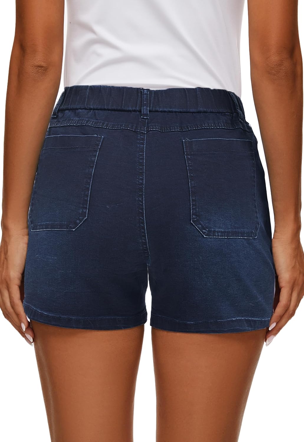 Womens Jean Shorts High Waisted Summer Cotton Elastic Waist Denim Shorts with Pockets