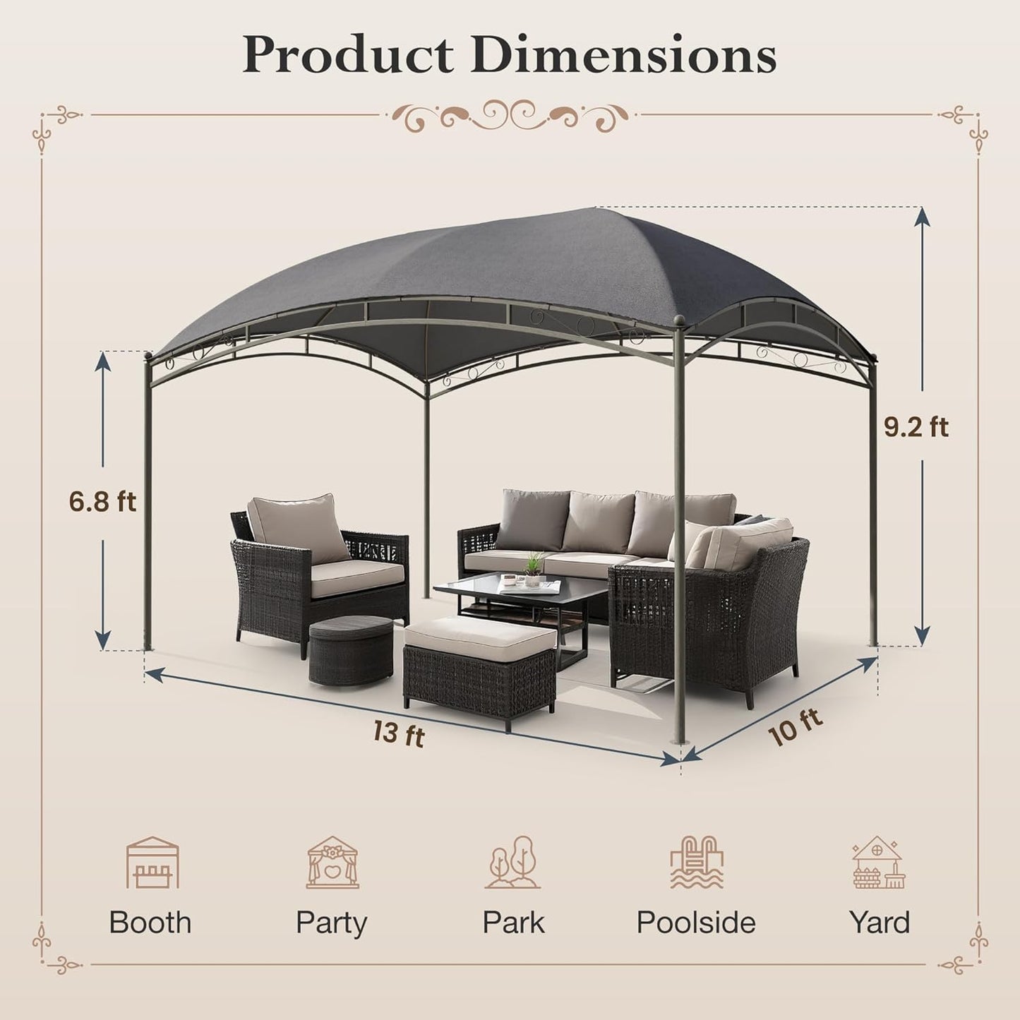 10x13 Outdoor with Screened Double Roof Heavy-Duty Patio Canopy Tent Dark Blue