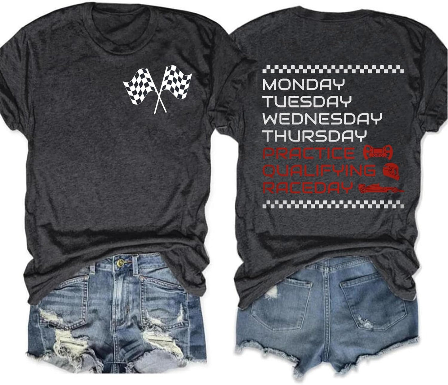 Racing Cars Shirts for Women Checkered Flag Print T-Shirt