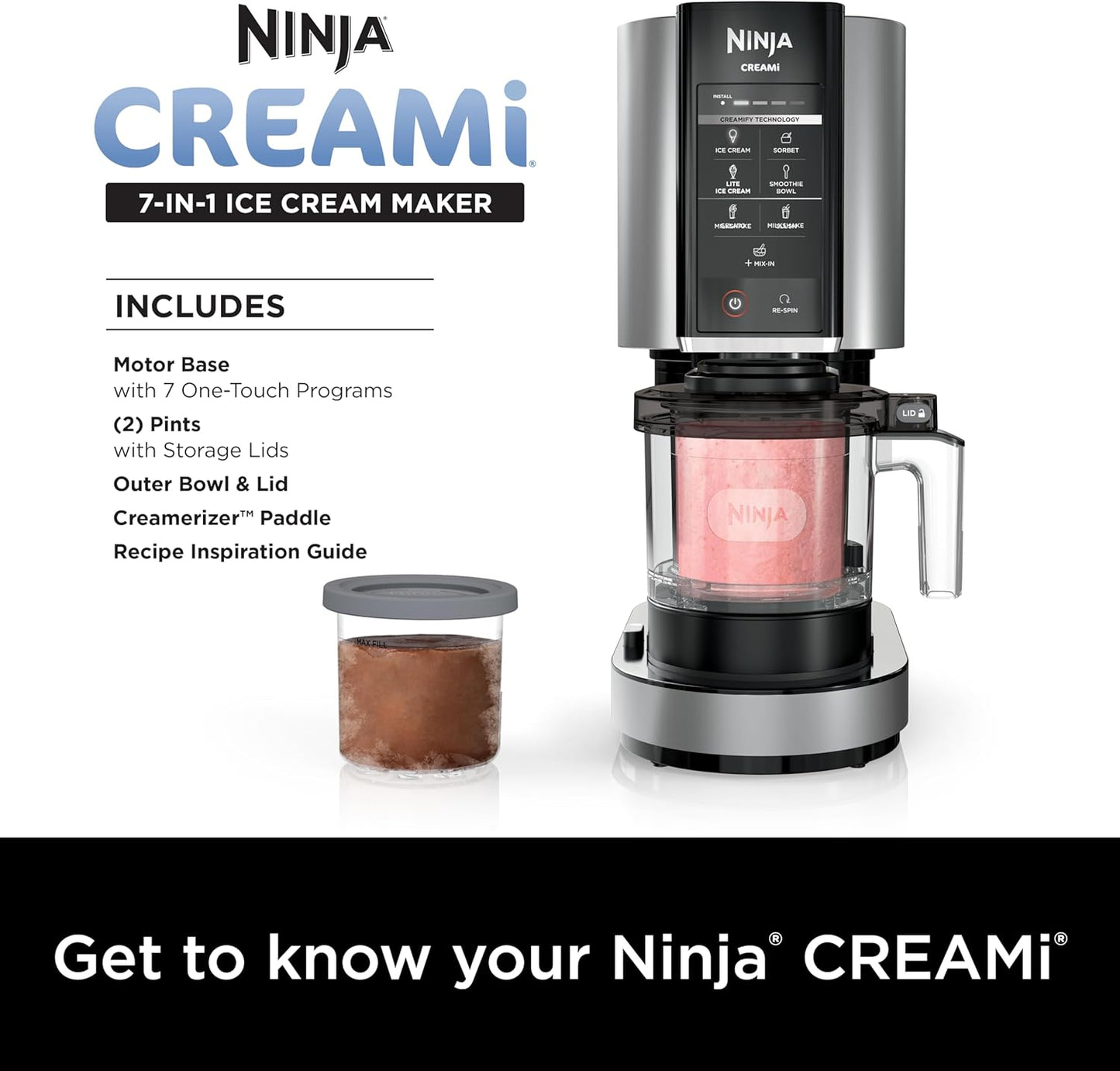 Ninja NC301 CREAMi Ice Cream Maker, for Gelato, Mix-ins, Milkshakes, Sorbet, Smoothie Bowls & More