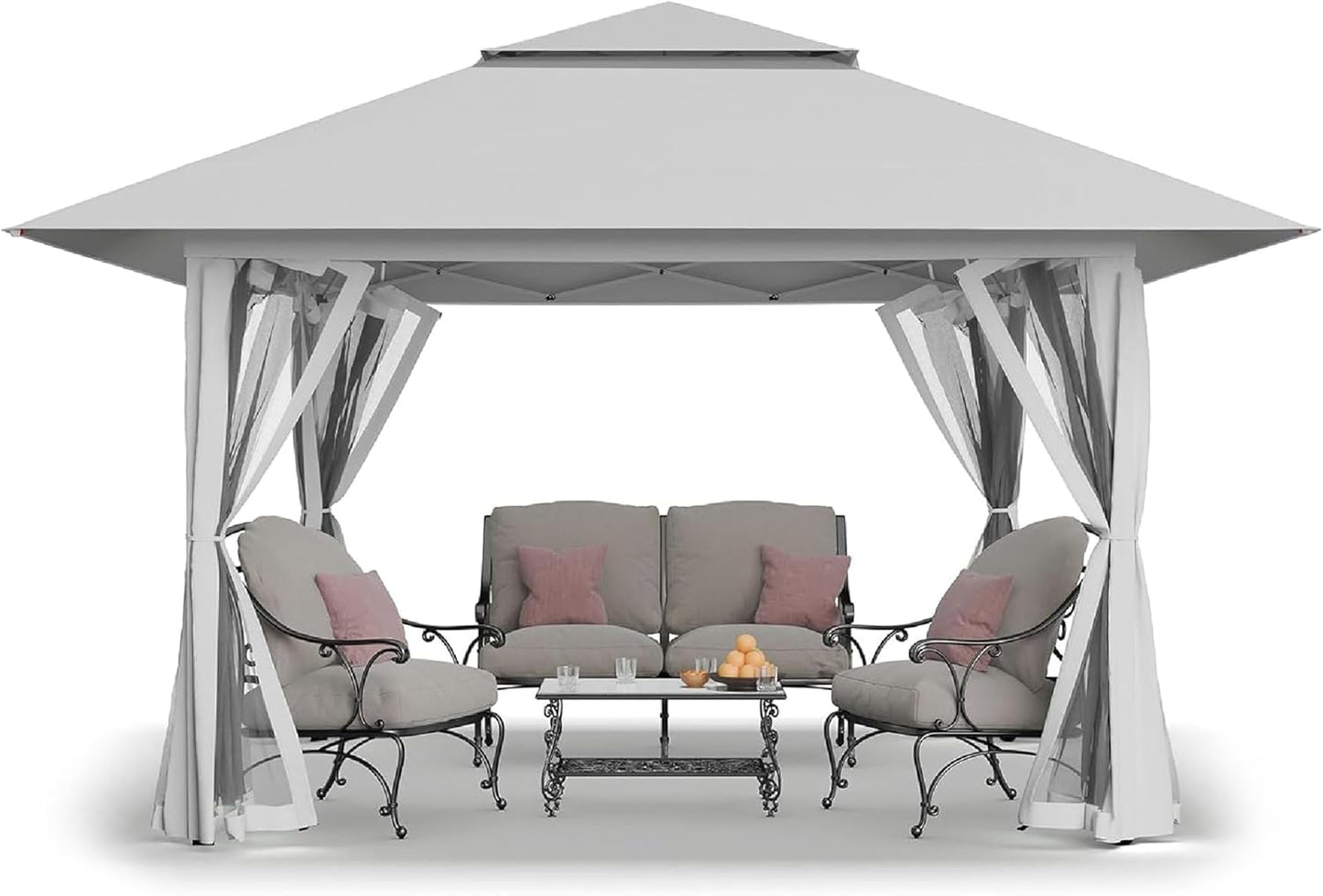 13x13 Pop Up Gazebo Canopy Tent with Wheeled Storage Bag Grey