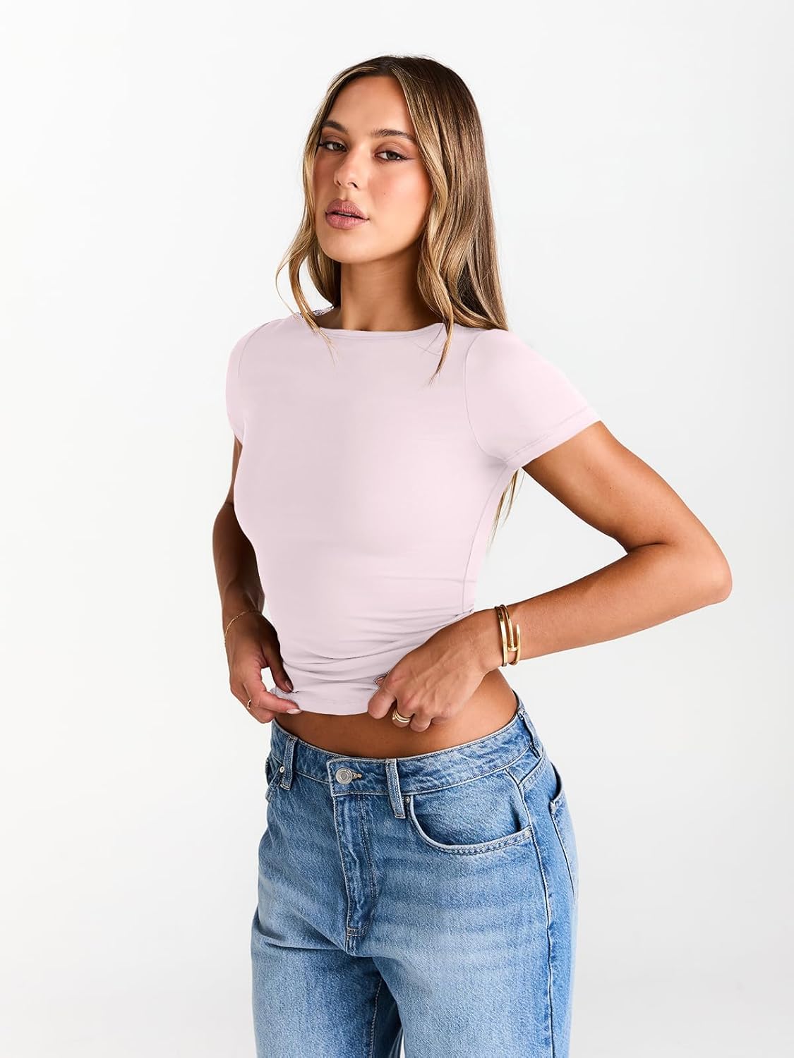 Womens Boat Neck Tops Short Sleeve T-Shirts Slim Fitted Compression