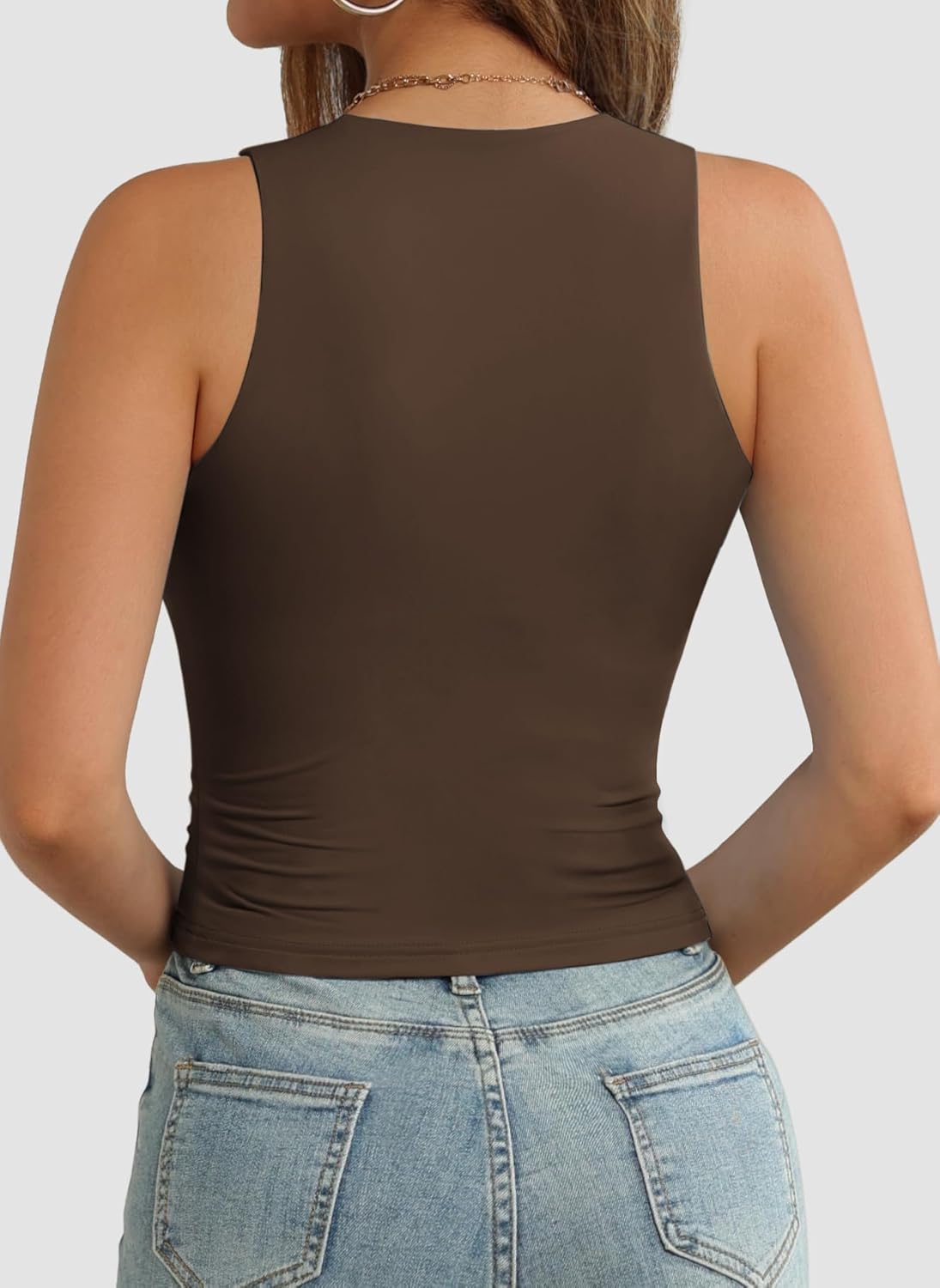 Womens Double Lined Crop Tank Tops Casual Basic Shirts Sleeveless Tops