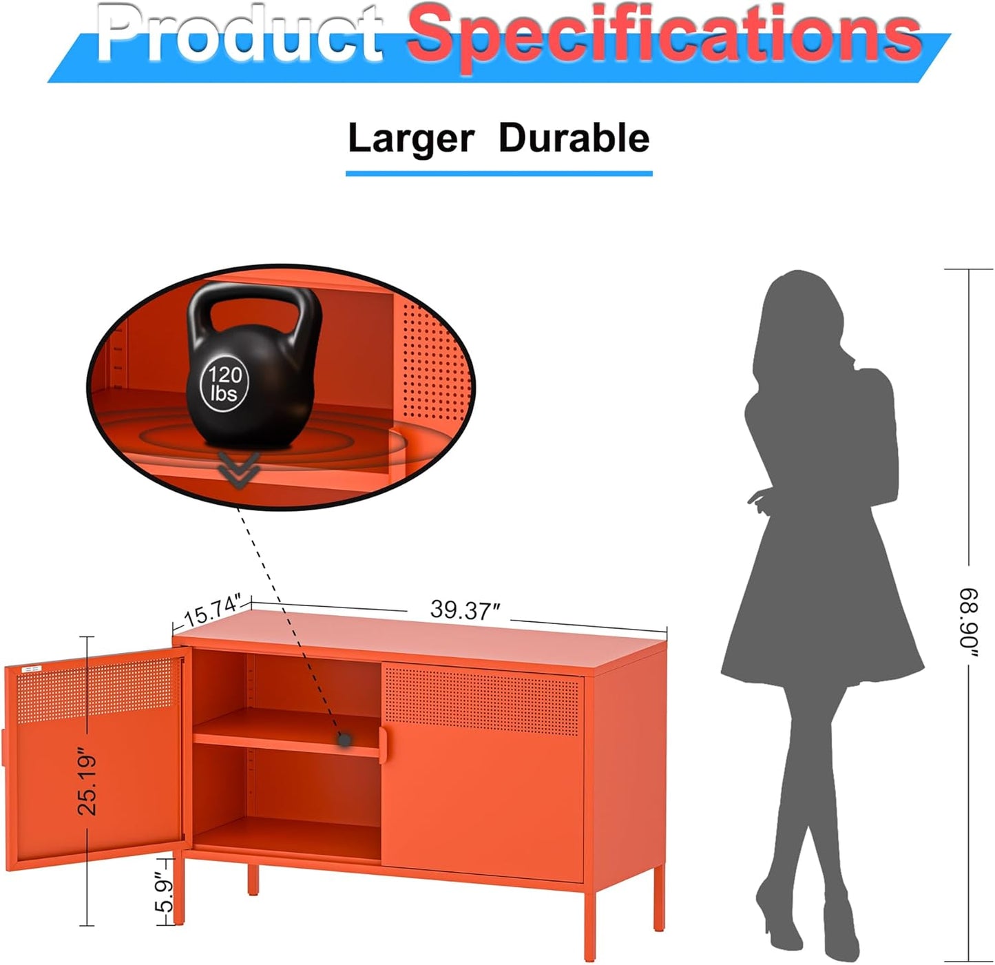 2 Door Storage Sideboard Metal Storage Cabinet with 2 Adjustable Shelf