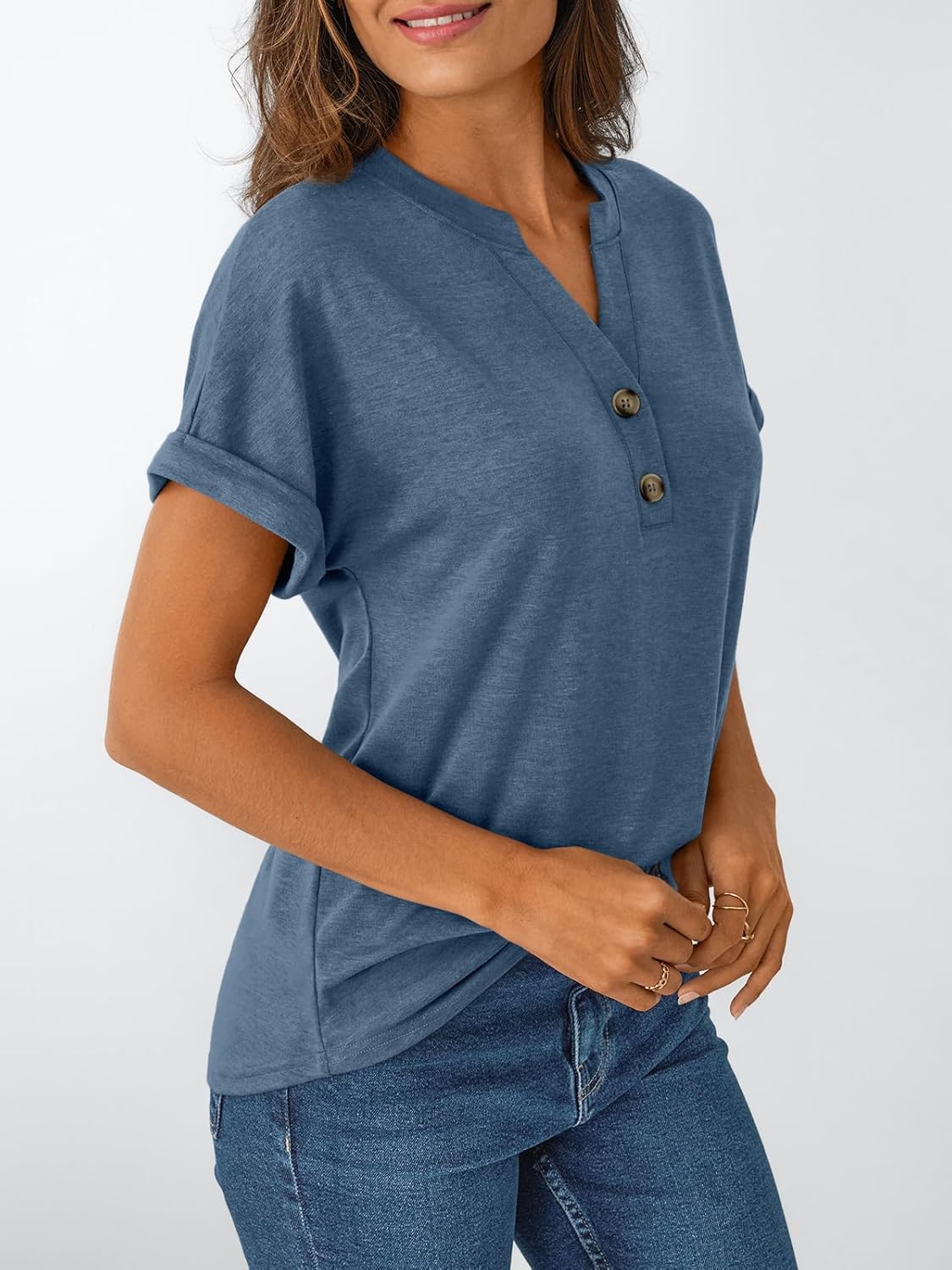 Women's Short Sleeve Shirts Henley Dressy Casual Summer Tops
