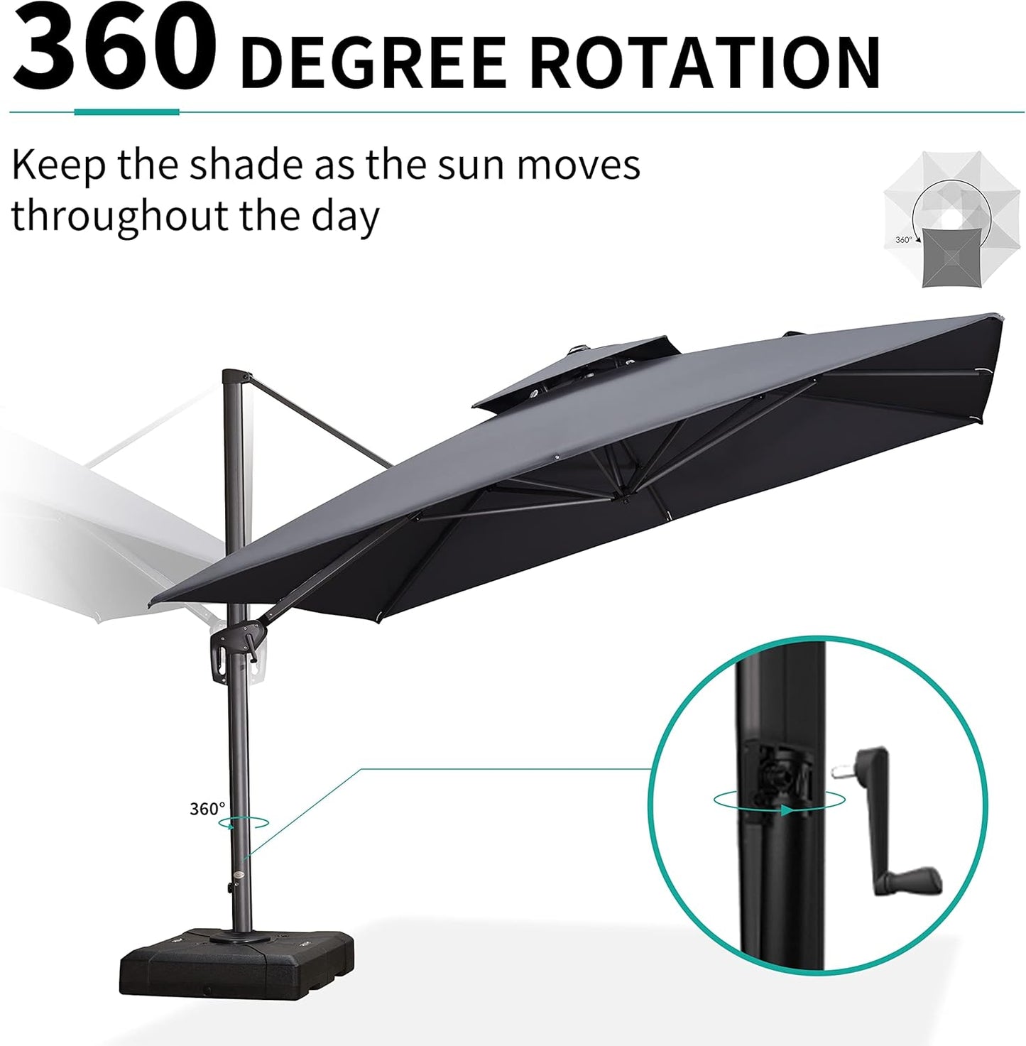 12ft Patio Umbrella with Base Large Outdoor Square Umbrella