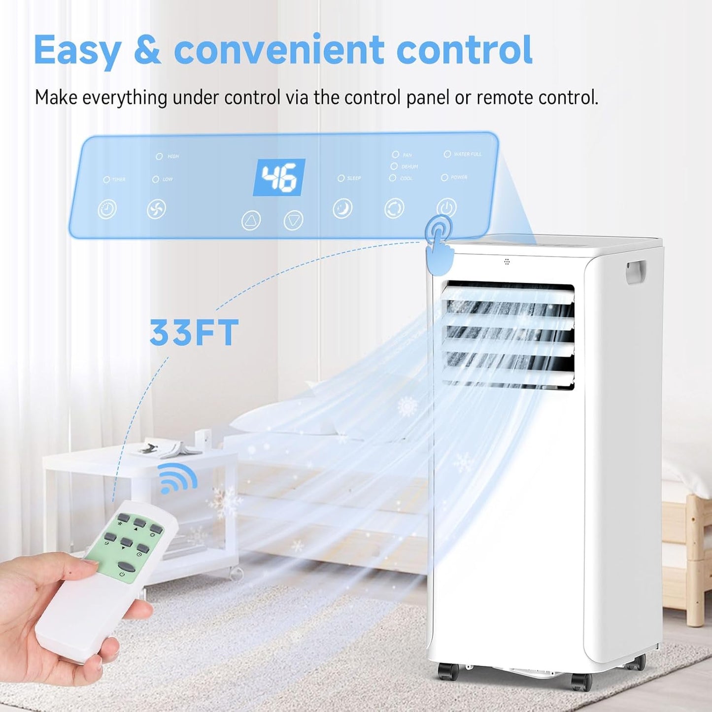 12000 BTU Portable Air Conditioner 3 in 1 AC Dehumidifier Fan with Timer Remote for Rooms