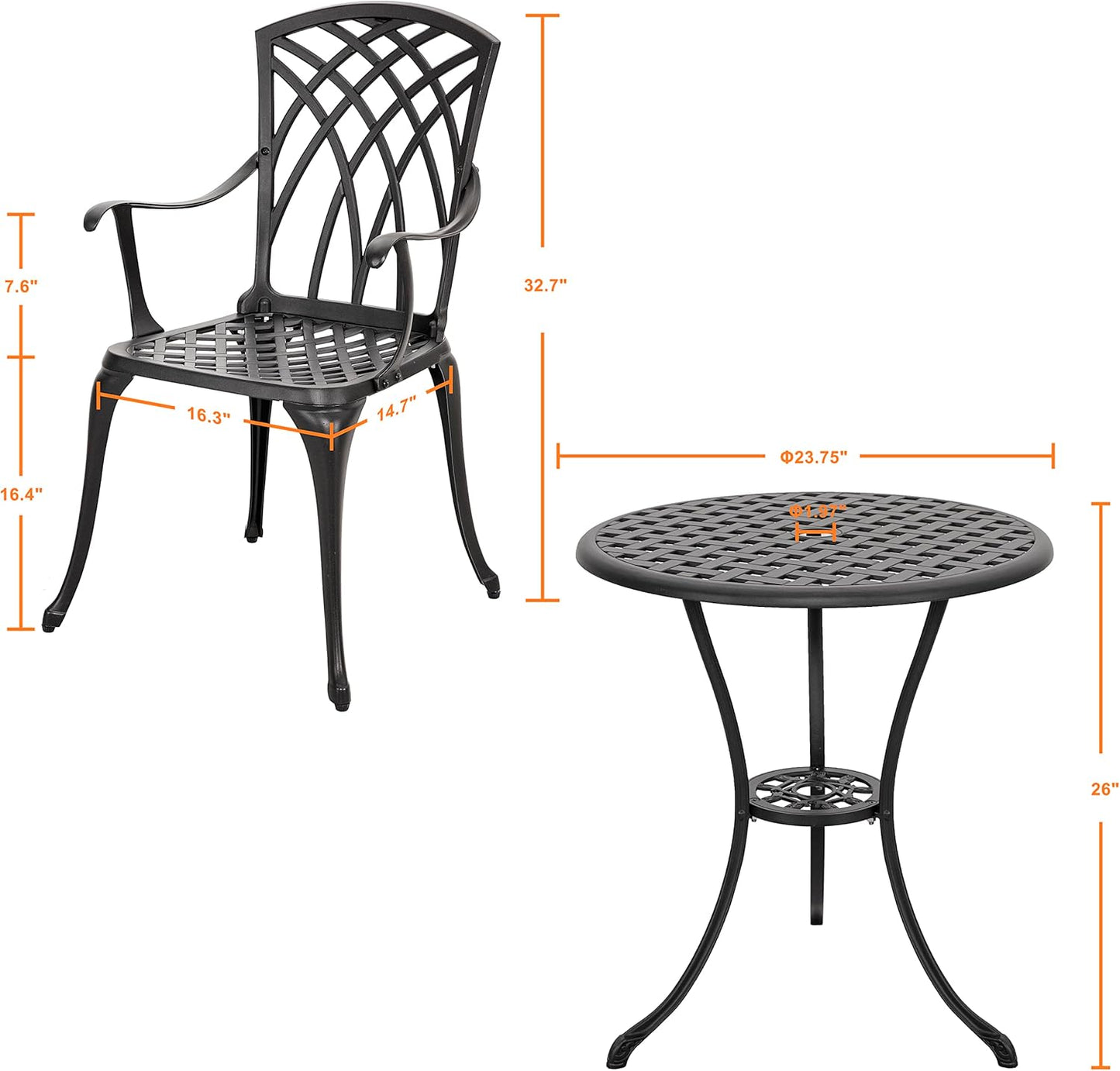 NUU GARDEN Bistro Set 3 Piece Outdoor Cast Aluminum Patio Bistro Set
